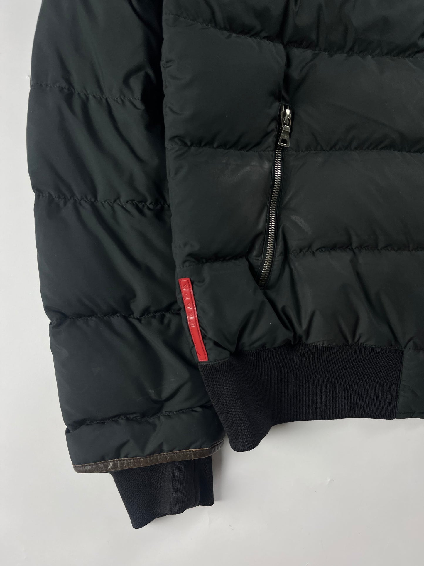 Prada Linea Rossa Patched Leather Puffer Jacket 2000s - L