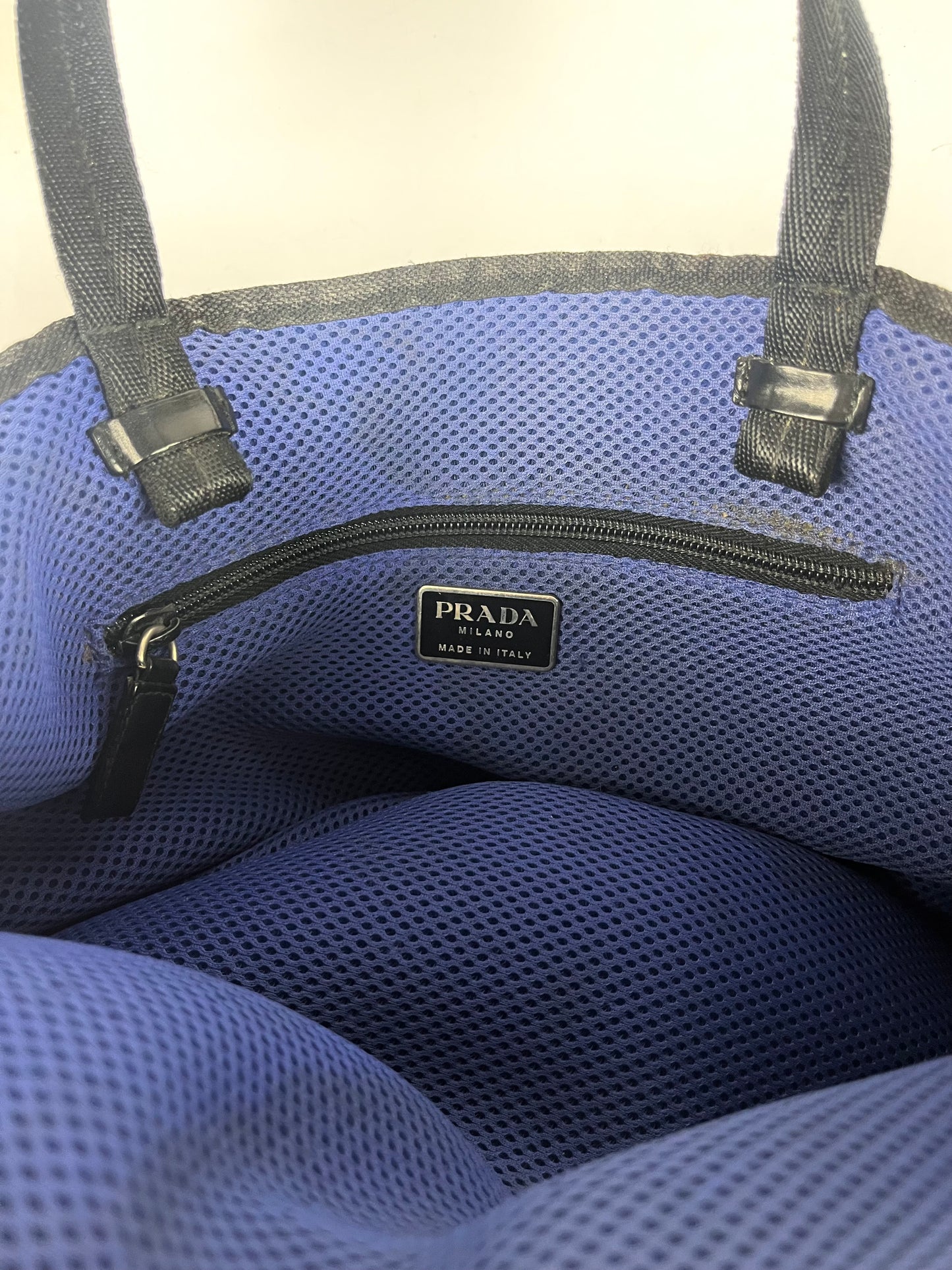 Prada Leather Inside Blue Mesh Belted Shoulder Bag FW 1999 - OS
