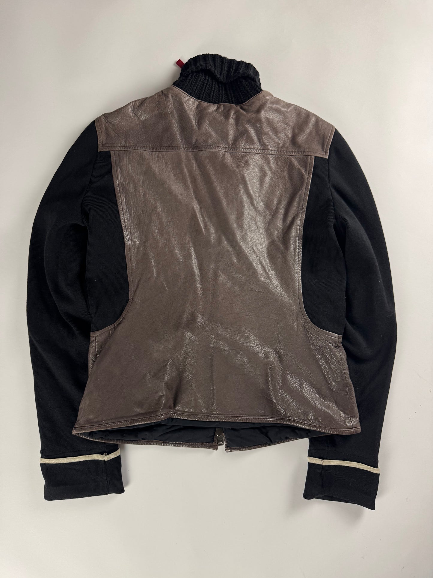 Prada Wool Hybrid Brown Leather Turtleneck Jacket SS 2000 - M