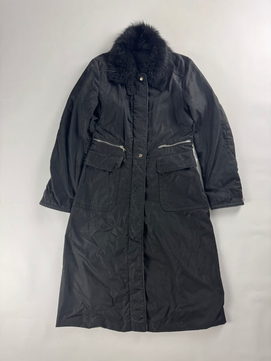 Prada Fur Collar Double Zip Nylon Long Coat 2000s - S