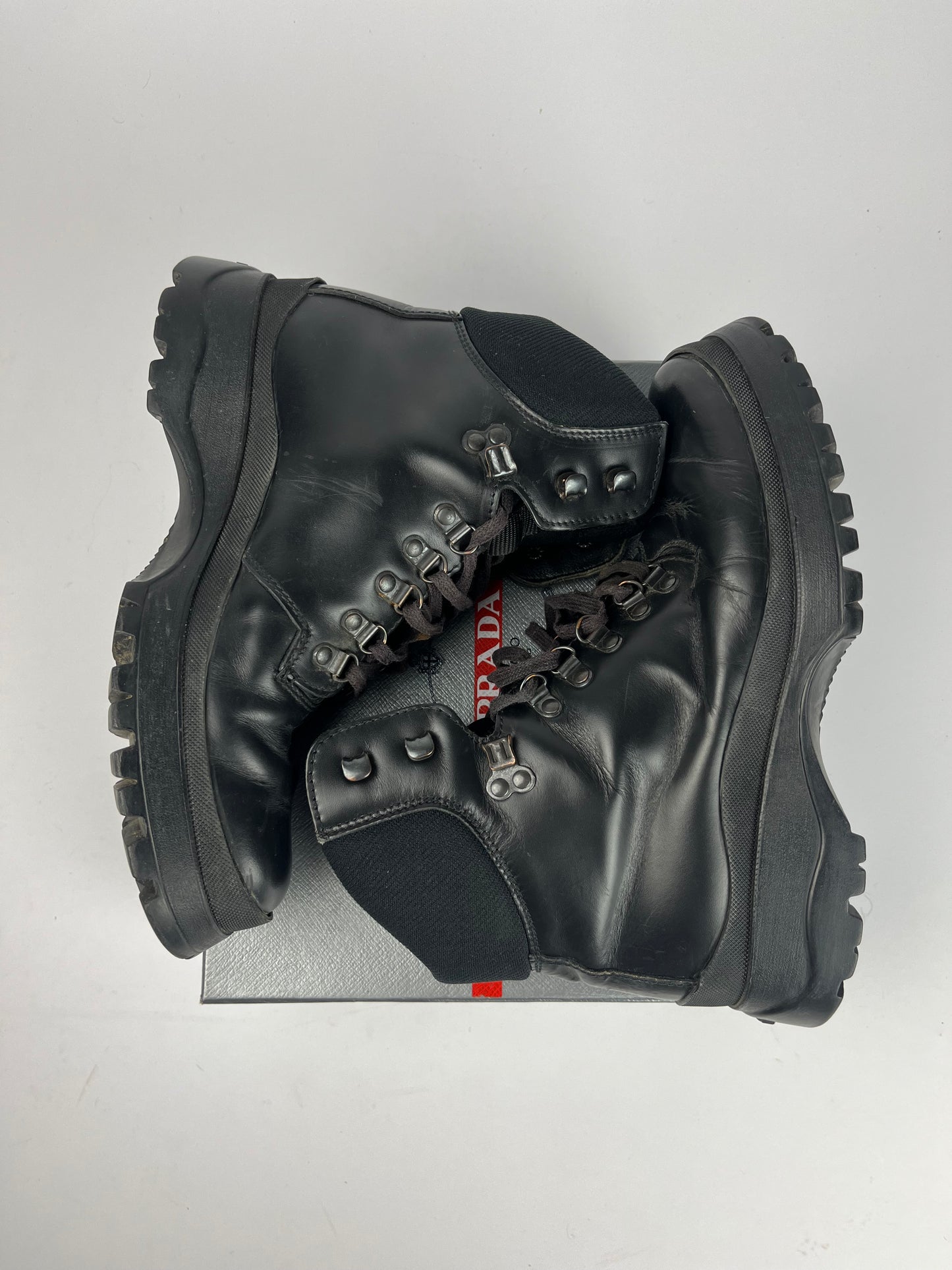 Prada Black Leather Combats High Boots FW 1999 - 41 EU