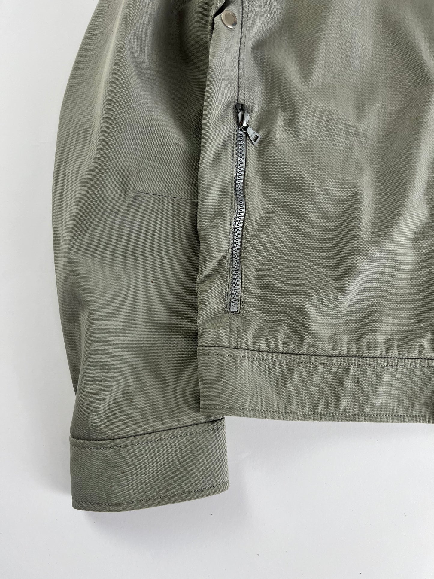 Prada Light Grey Modern Strapped Double Zip Nylon Moto Jacket SS 2000 - M