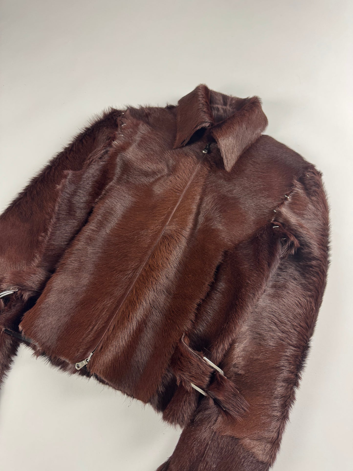 Louis Vuitton Sample Artisanal Fur Suture Spine Line Double Waist Belt Jacket - XS