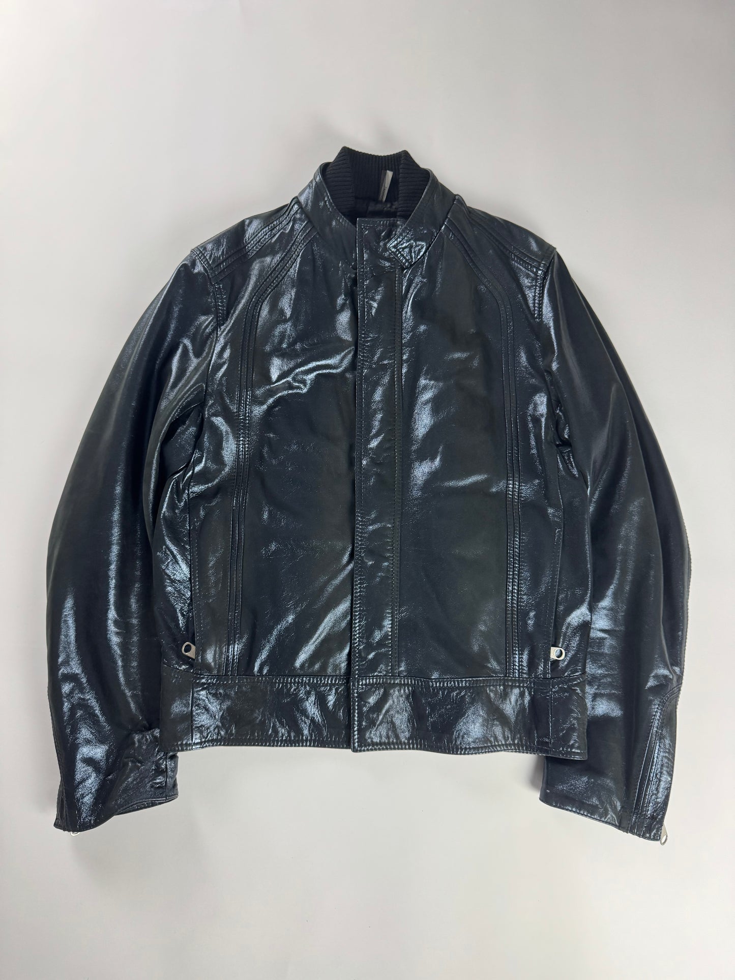 Dior Homme "Lumière Du Nord" Lamé Blue Vampiric Bright Leather Biker Jacket FW 2008 - L