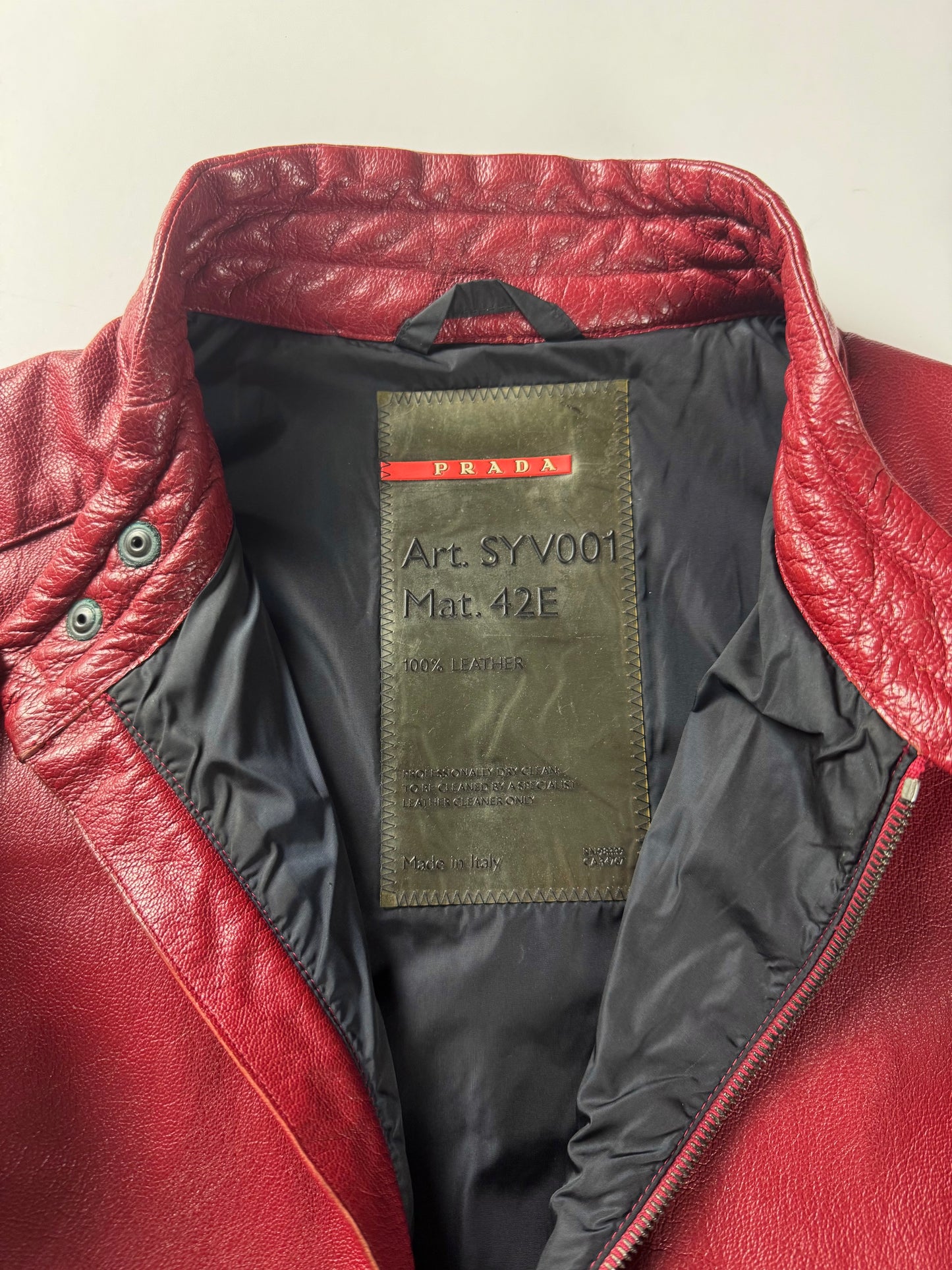 Prada Padded Elbows Red Leather Motor Jacket SS 2000 - M