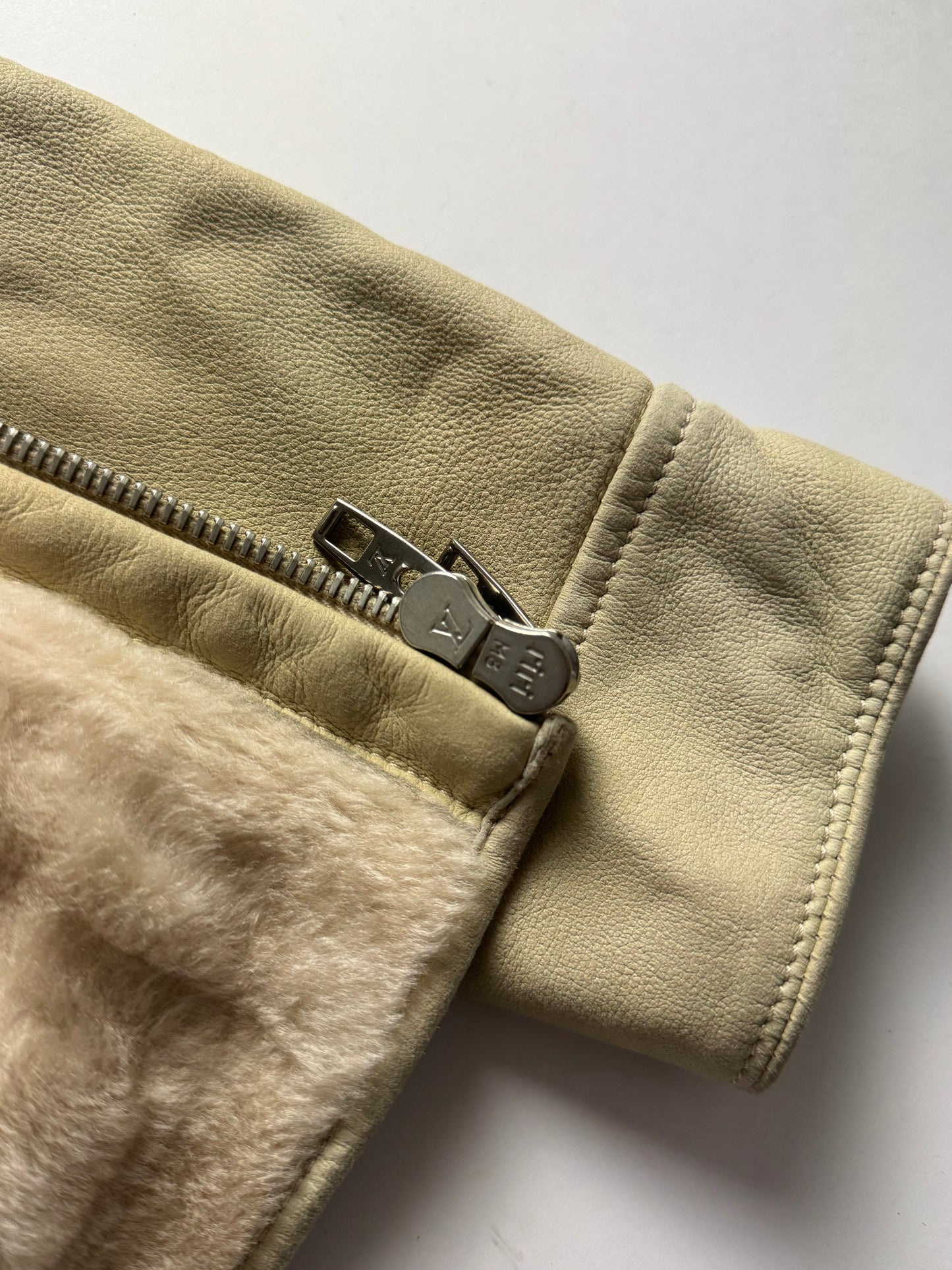 Louis Vuitton Cream Shearling Leather Full Zip Hooded Jacket FW 2006 - M