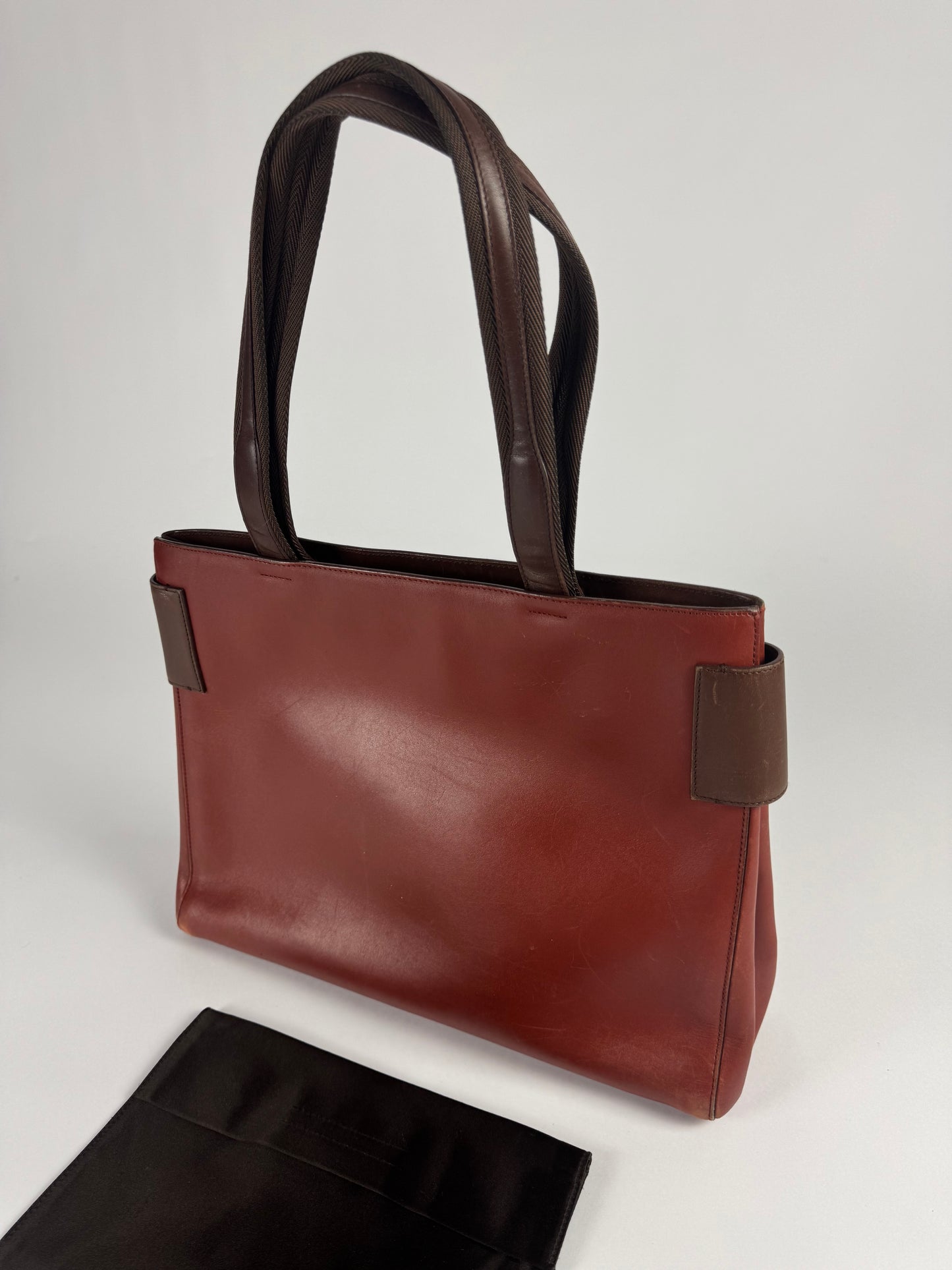 Prada Brown Double Strapped Sides City Calf Leather Bag SS 1999 - OS