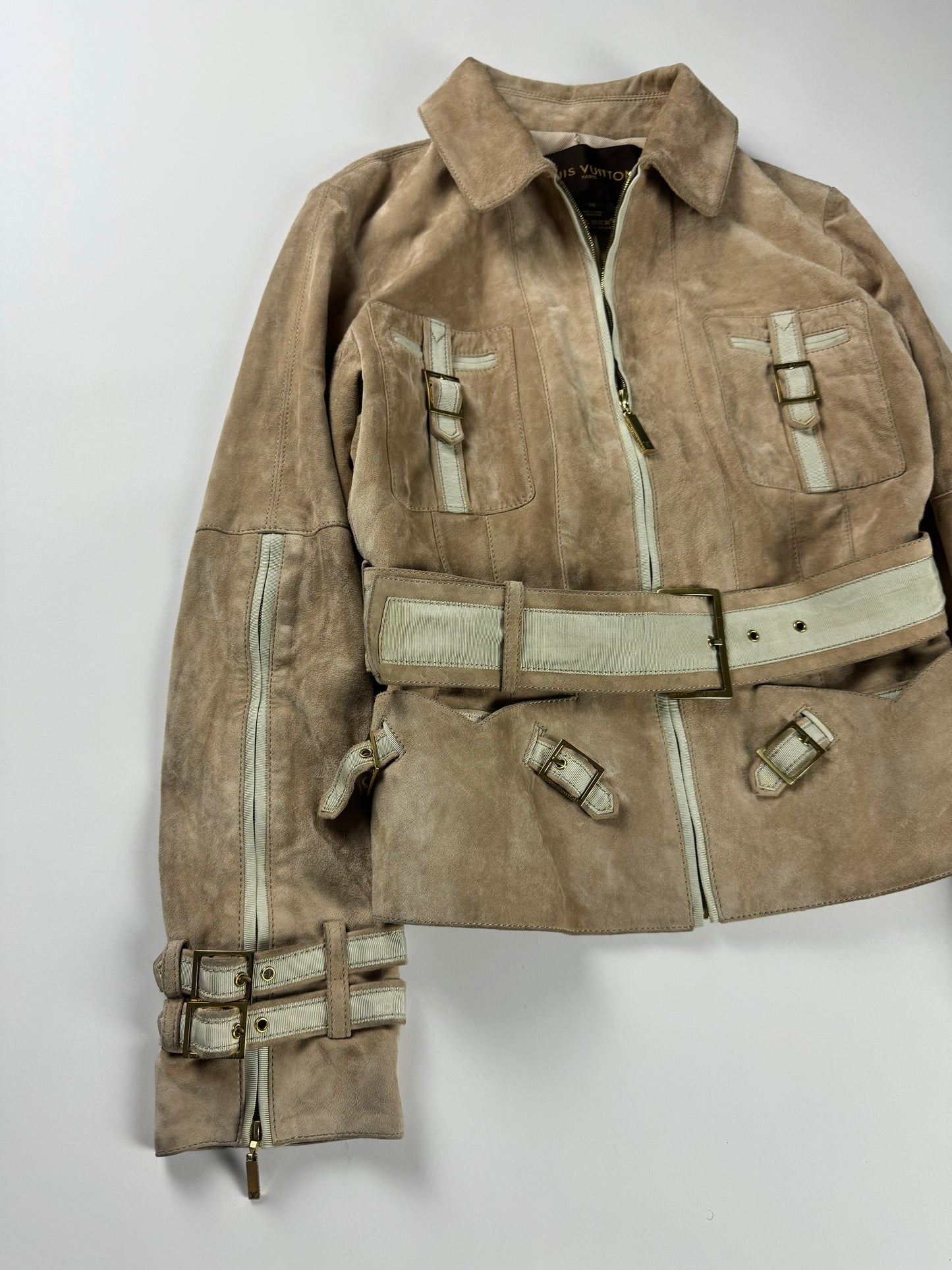 Louis Vuitton Suede Calfskin Leather Multi Belted Jacket 2000s - XS
