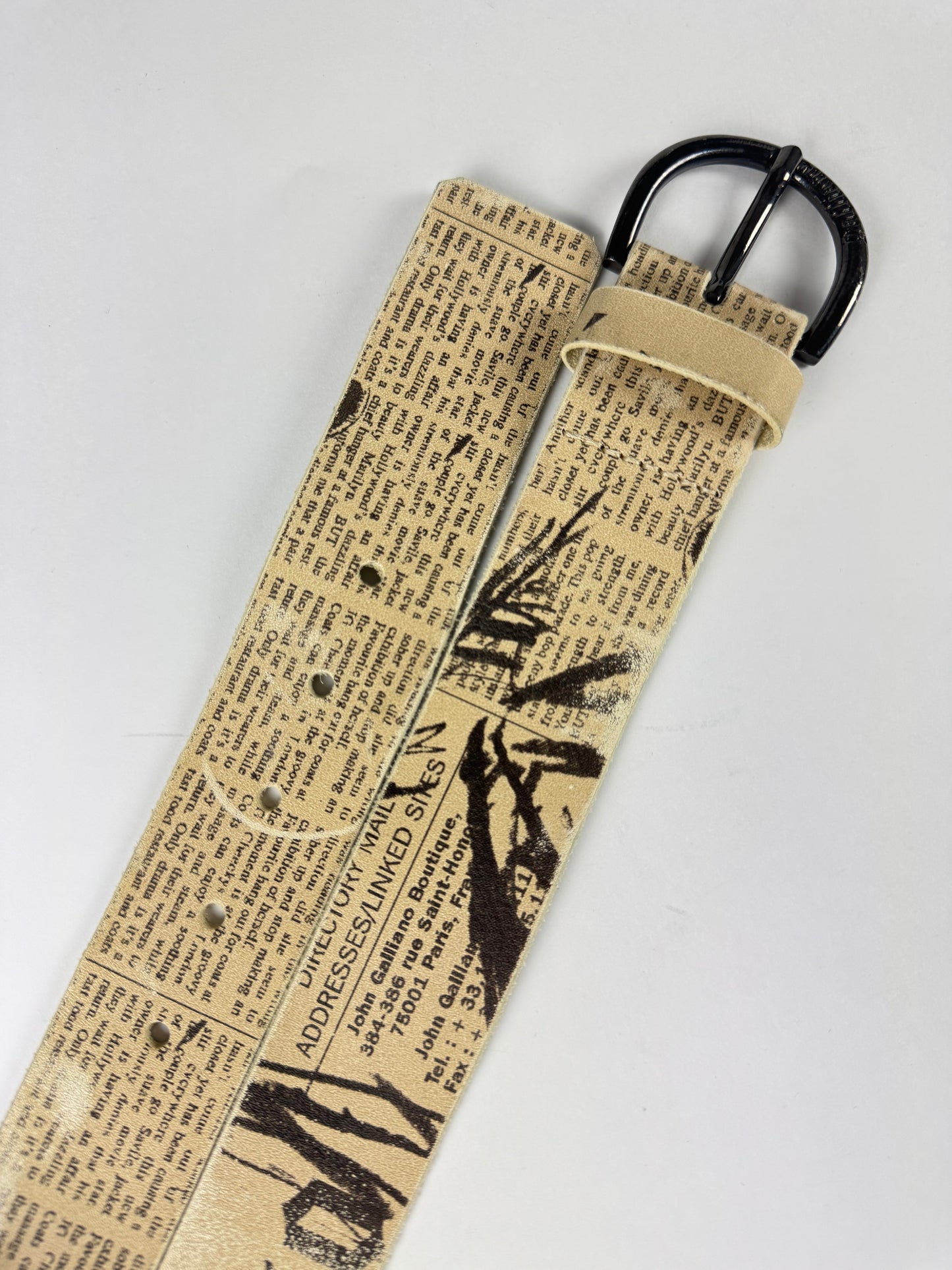 John Galliano Cream Waxed Leather Newspaper Belt 2000s - 85 CM