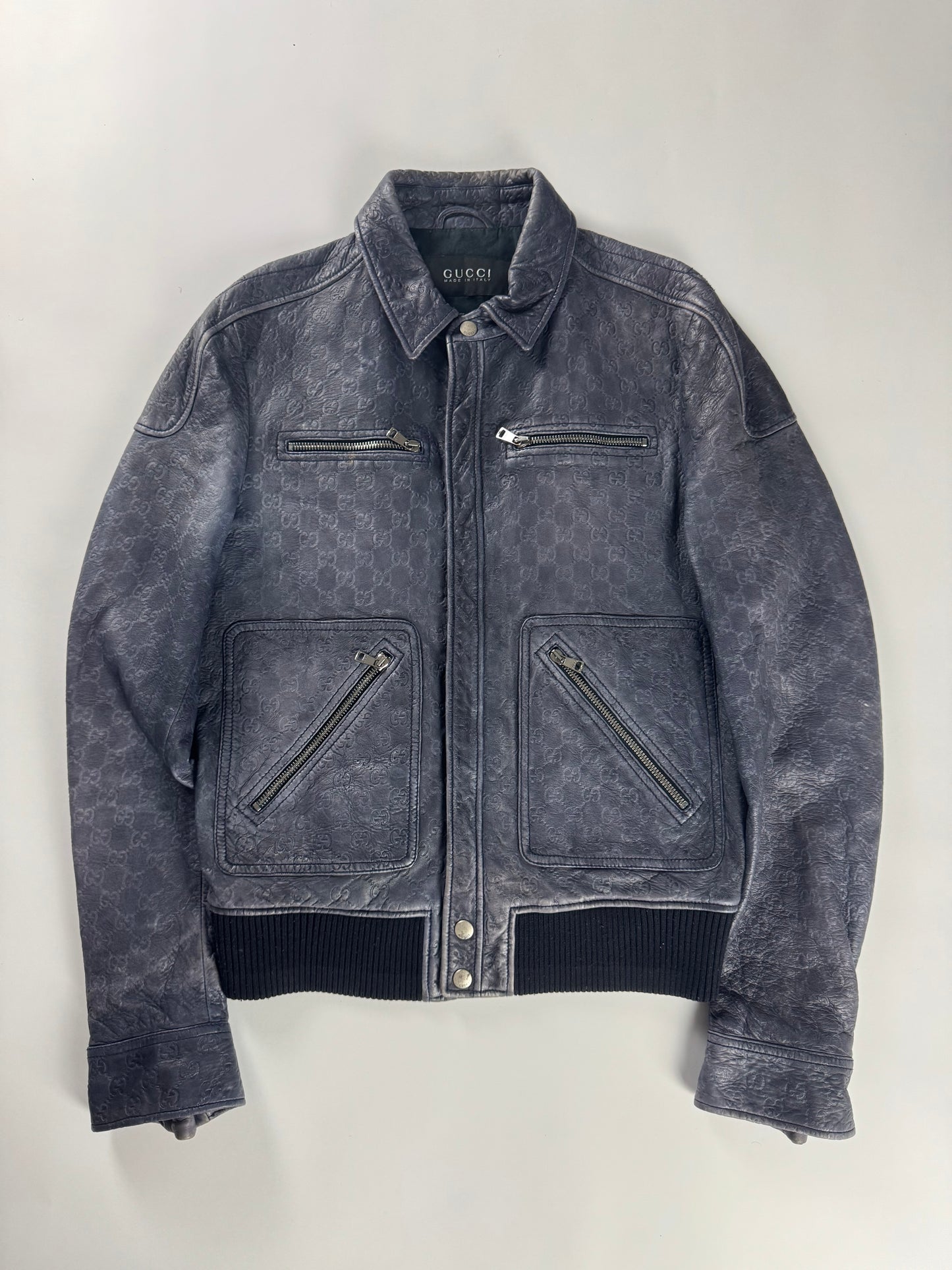 Gucci Blue Guccissima Monogram Leather Jacket 2010s - M