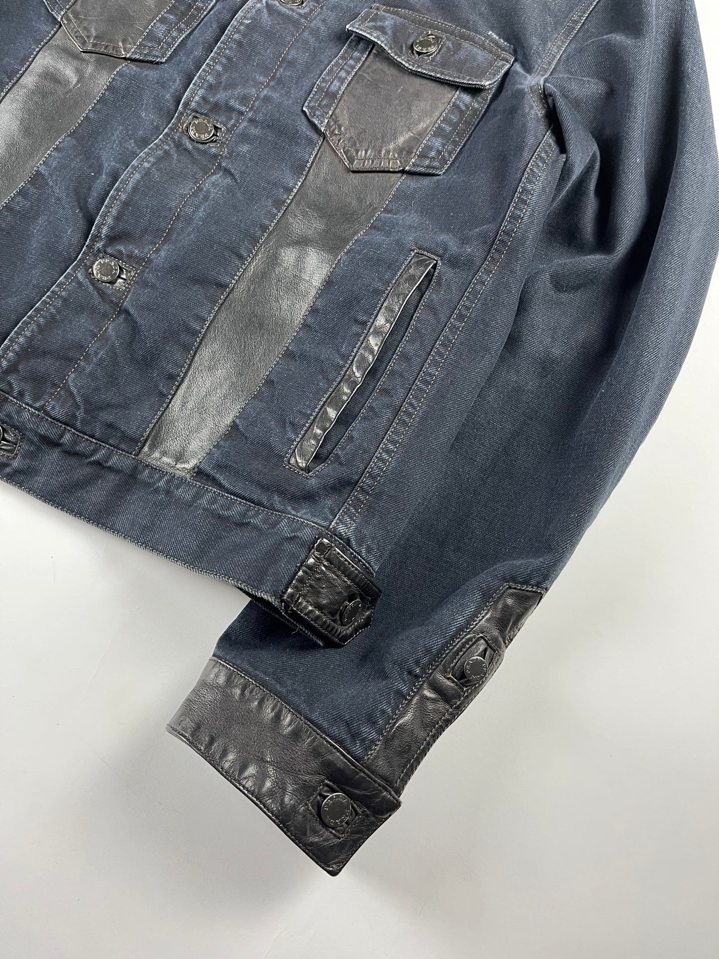 Prada Denim Leather Sheep Fur Trucker Jacket FW 2006 - L