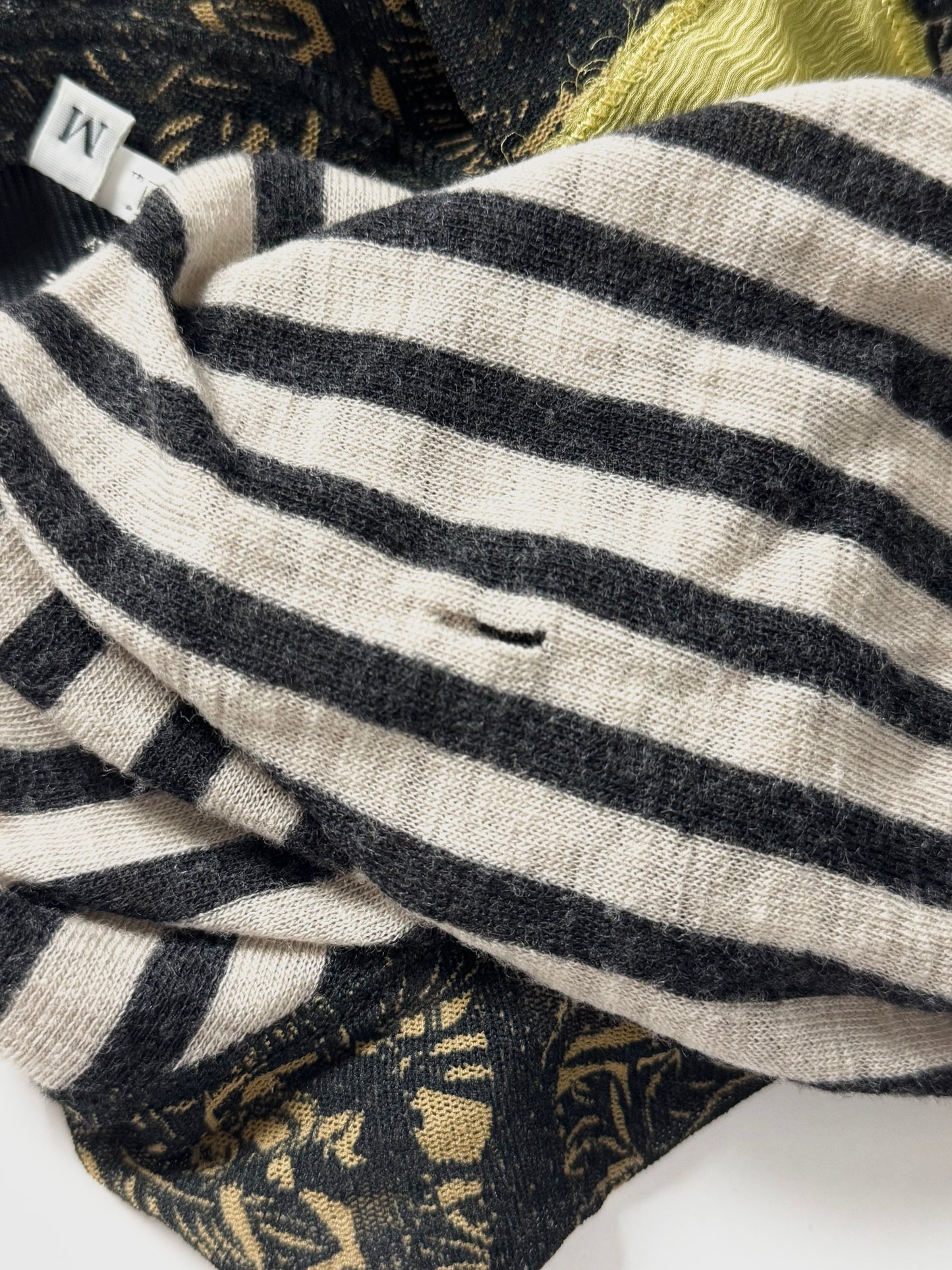 Jean Paul Gaultier Face Graphic Stripe Sleeves Mesh Top SS 2001 - M