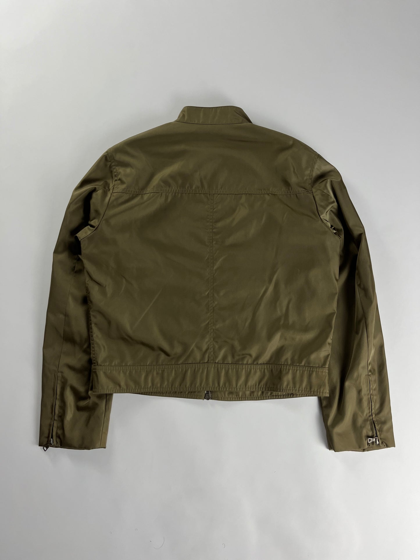 Prada Jungle Green Light Nylon Moto Fit Jacket 2000s - L