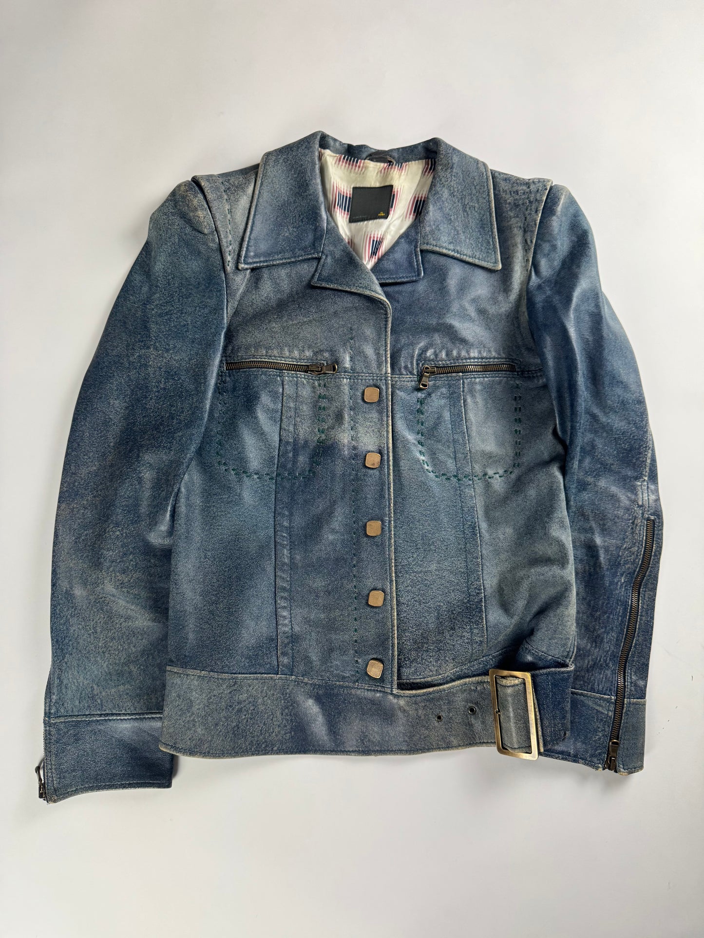 Fendi Blue Leather Belted Jacket 1990s - S