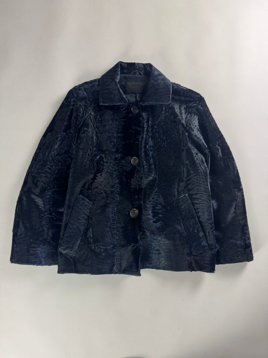 Prada Night Navy Astrakhan Fur Tailored Jacket FW 2000 - S