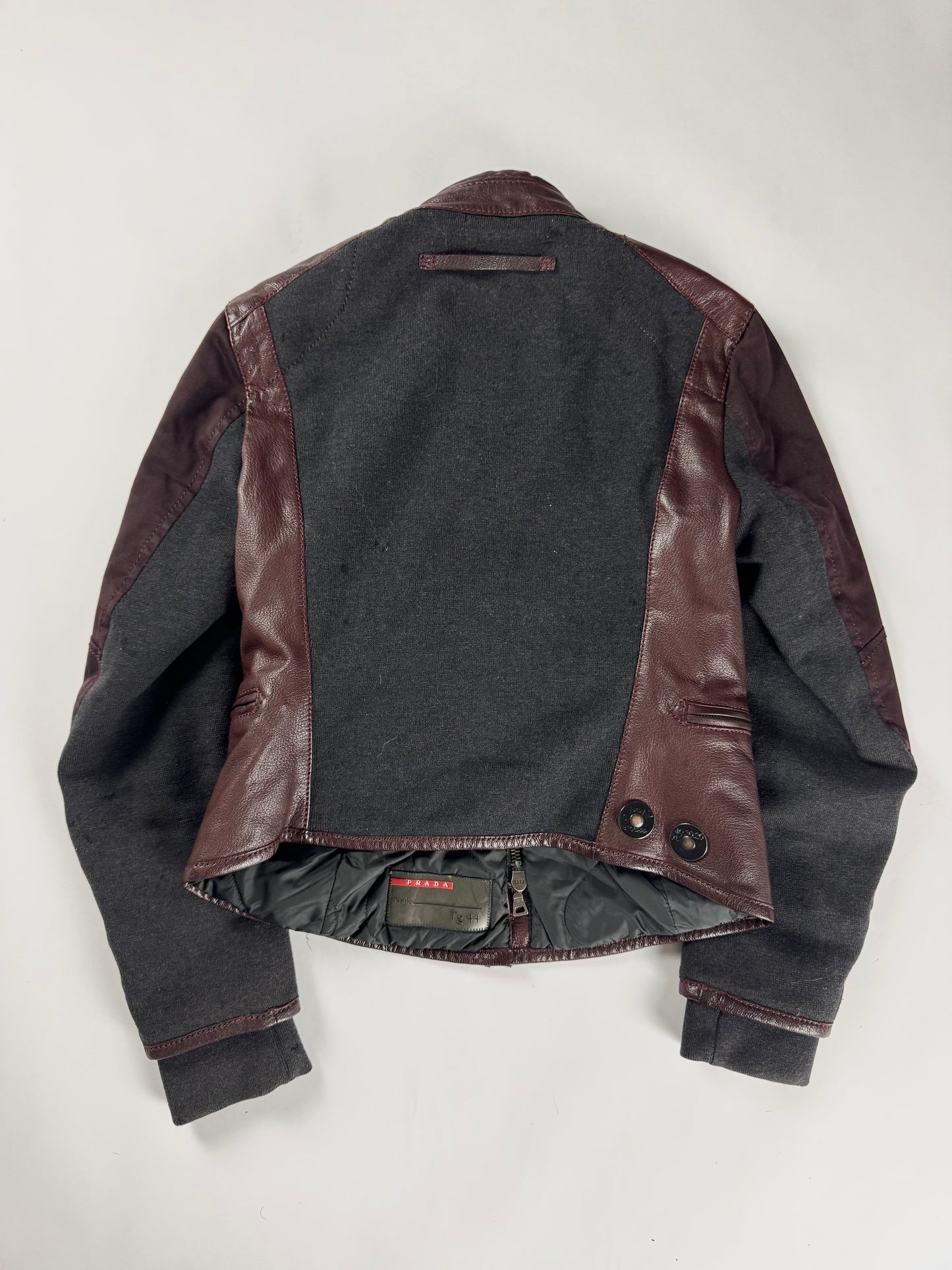 Prada Brown Wine Leather Moto Jacket 2000s - XS