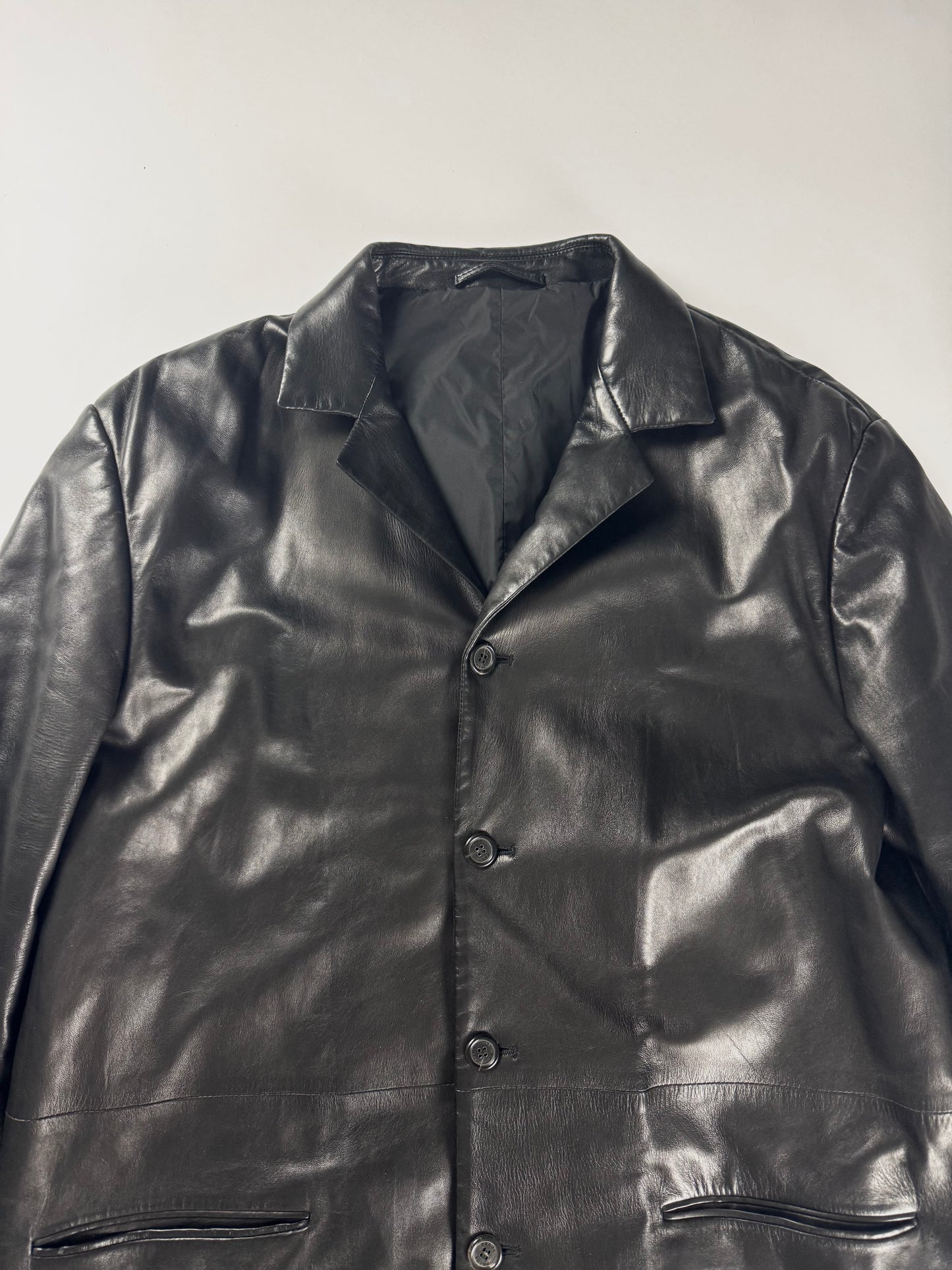 Prada Black Pure Soft Thick Leather Long Coat FW 1998 - L