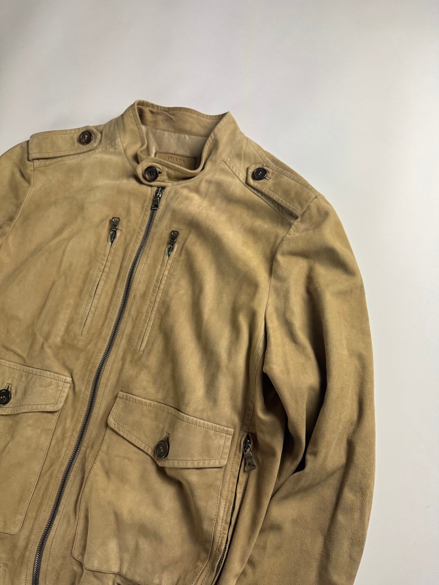 Prada Sand Suede Leather Aviator Bomber Jacket 2010s - M