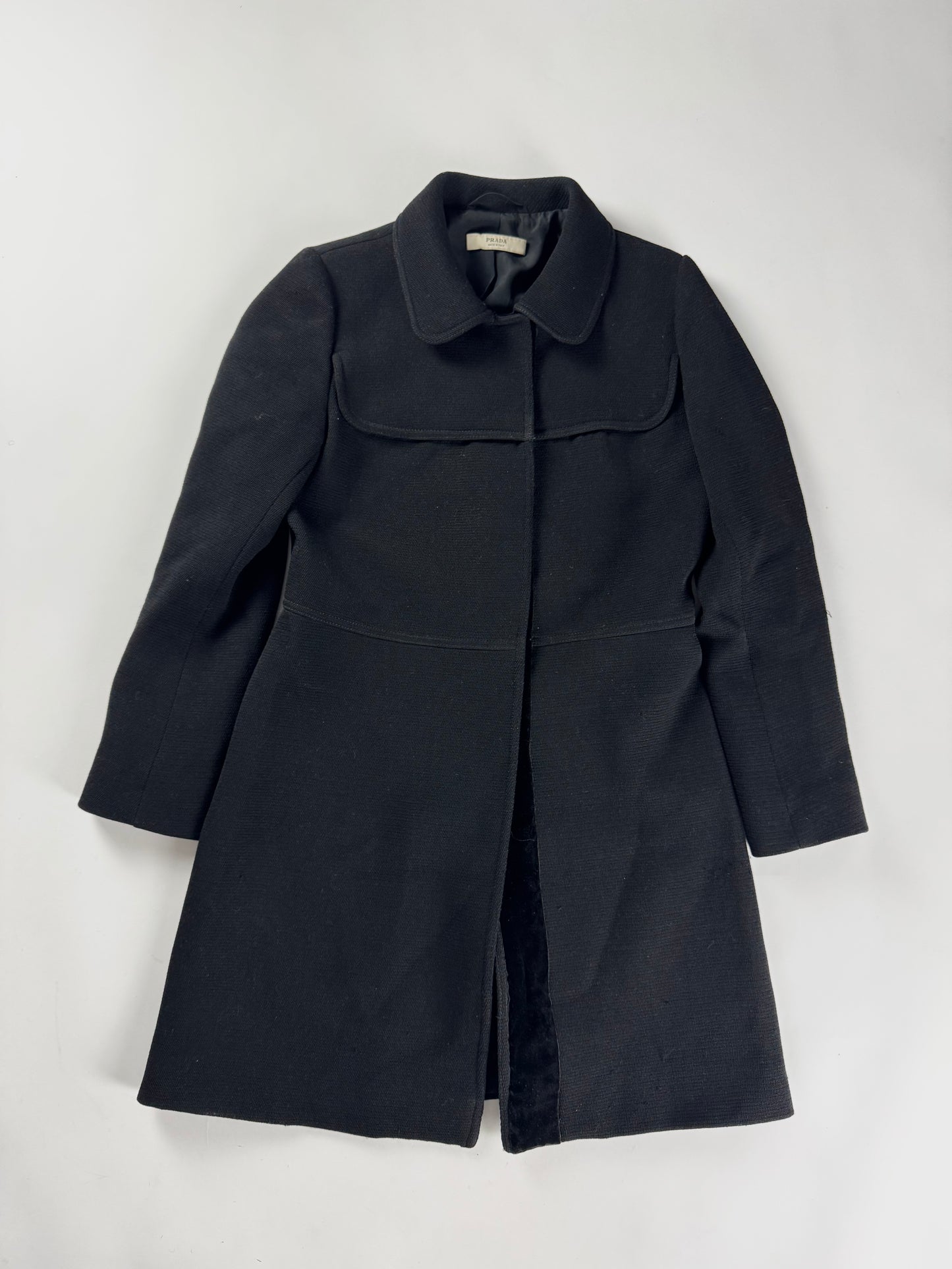 Prada Black Virgin Wool Elegant Coat 2000s - S