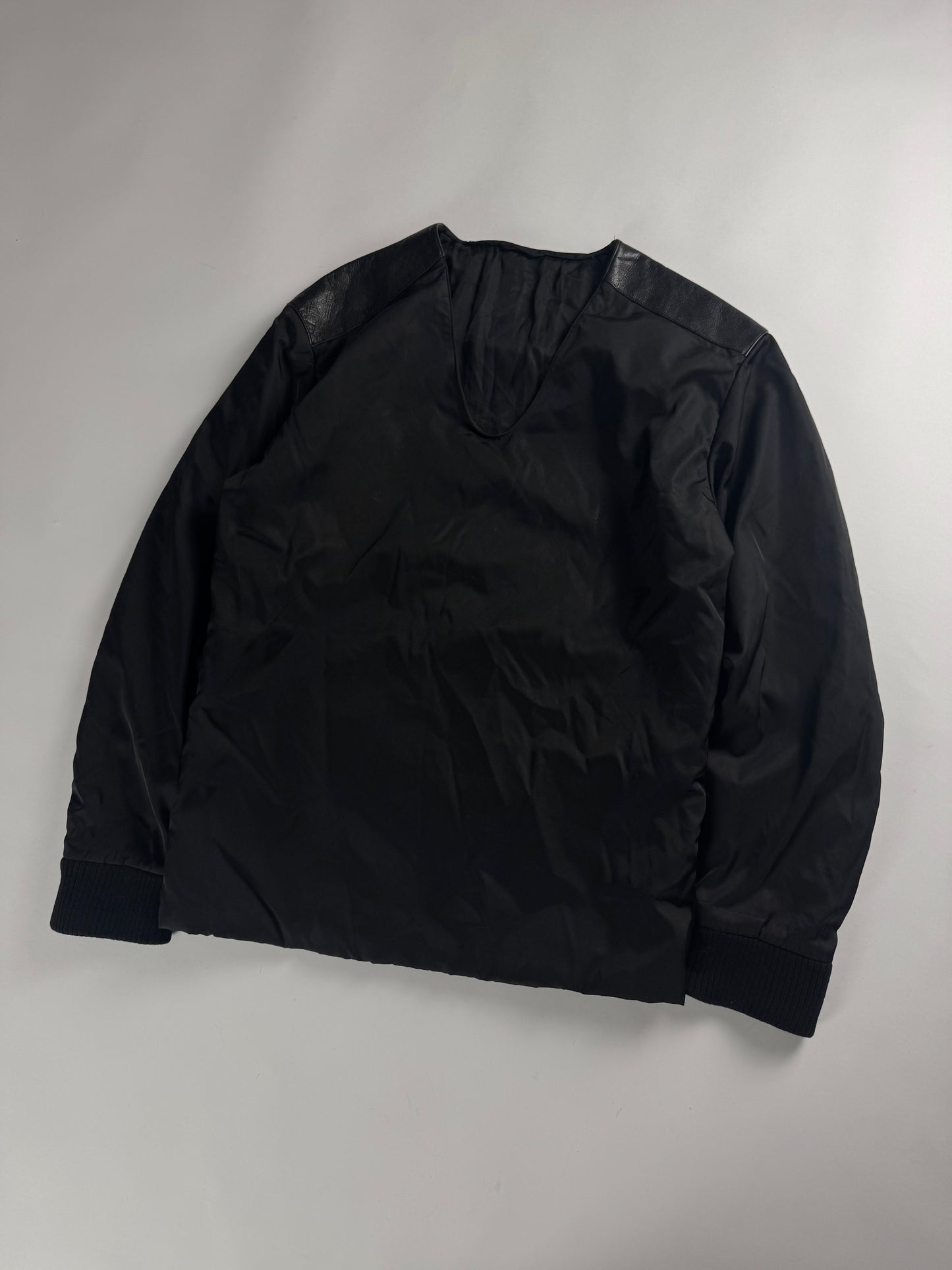 Prada Leather Shoulder Panels Deep V Neck Nylon Sweater FW 2009 - S
