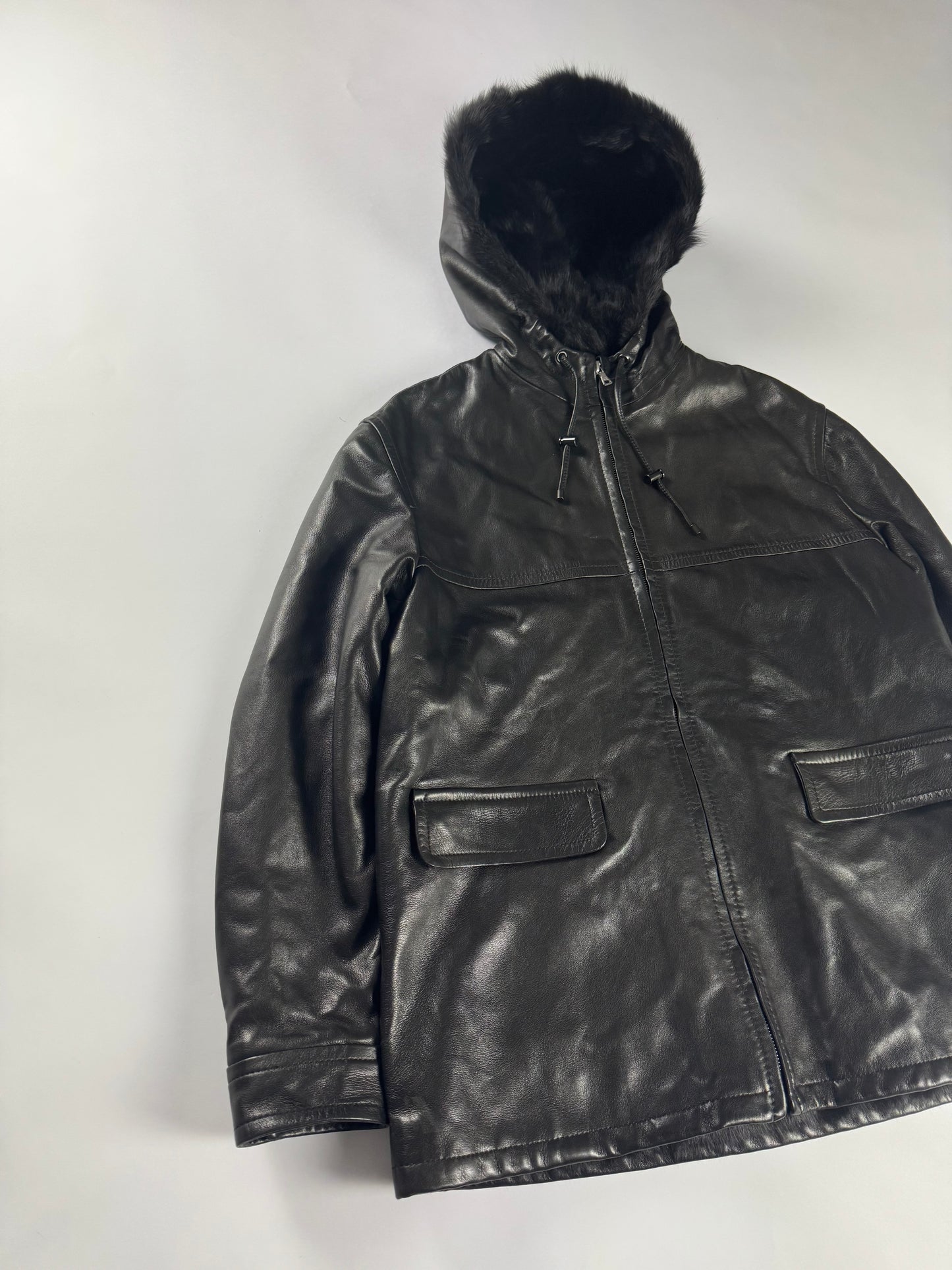 Prada Inside Fur Hooded Leather Jacket FW 1996 - S