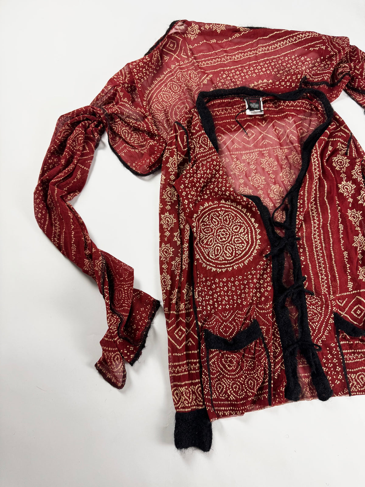 Jean Paul Gaultier Paisley Native Tribal Tattoo Oriental Mesh Blouse Top 1990s - L