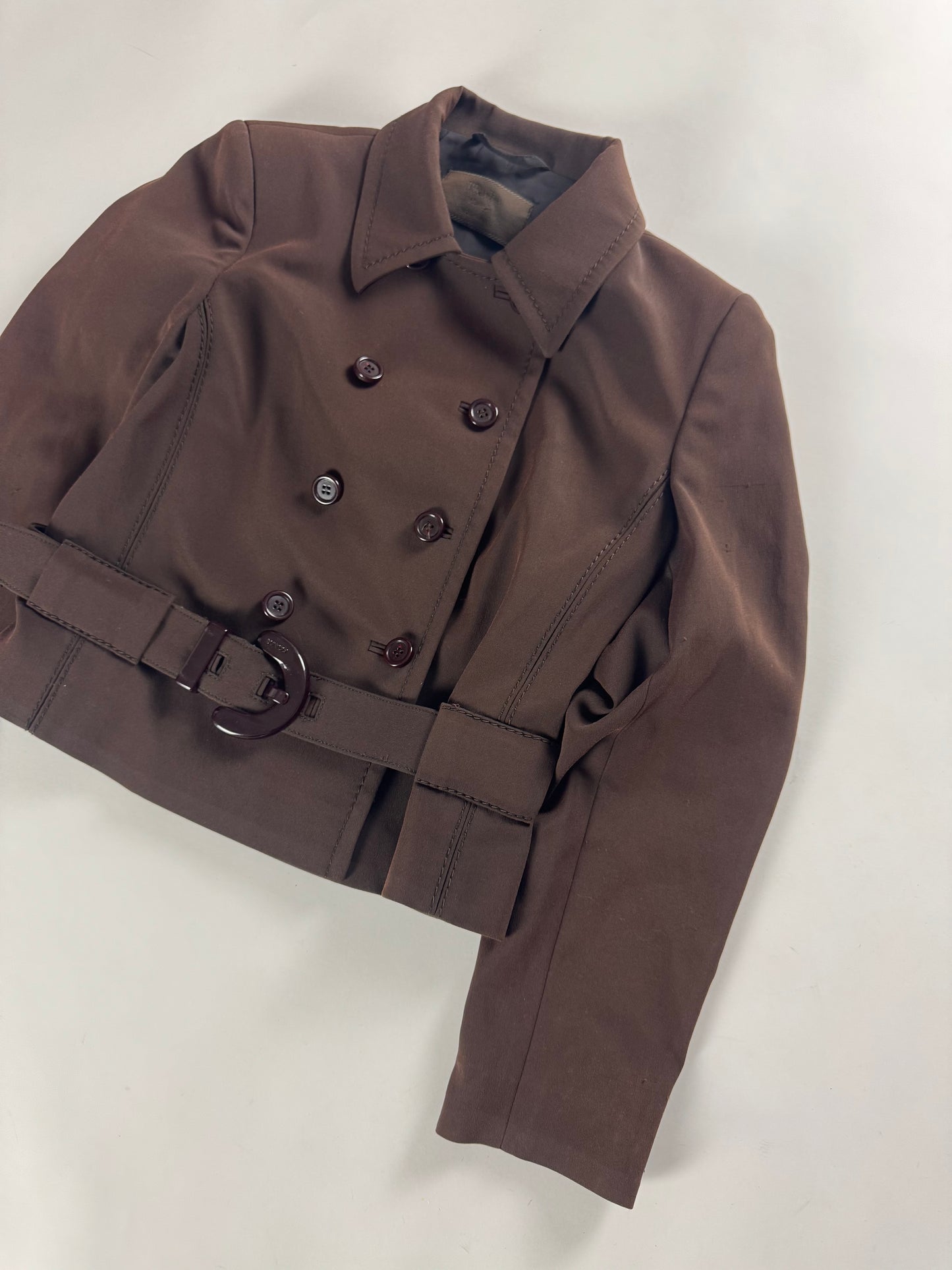 Prada Brown Elegant Cropped Belted Jacket Skirt Set FW 1996 - S