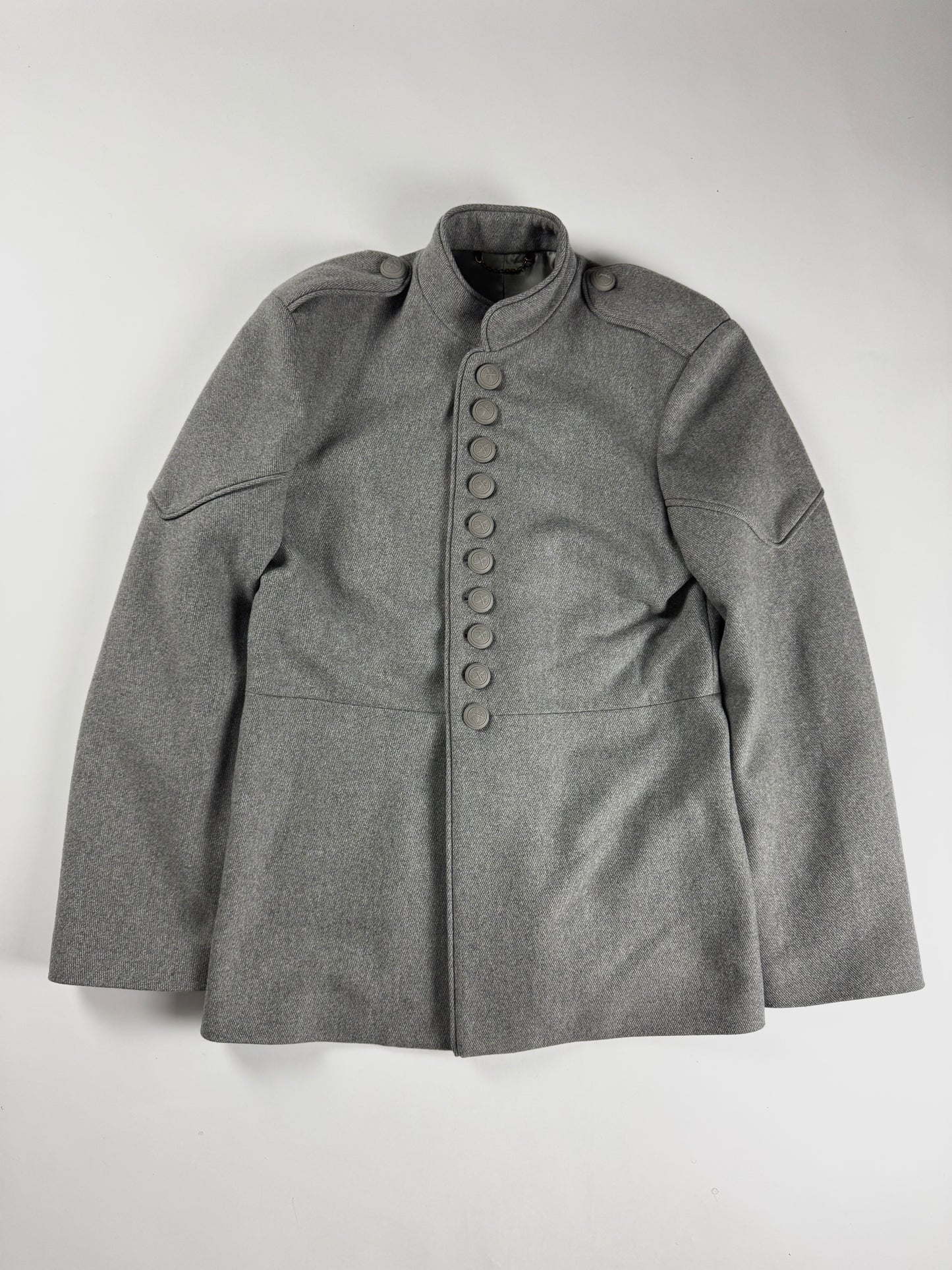 Louis Vuitton Sample Grey Wool Napoleonic Military Stand Collar Epaulettes Officer Jacket FW 2019 - M