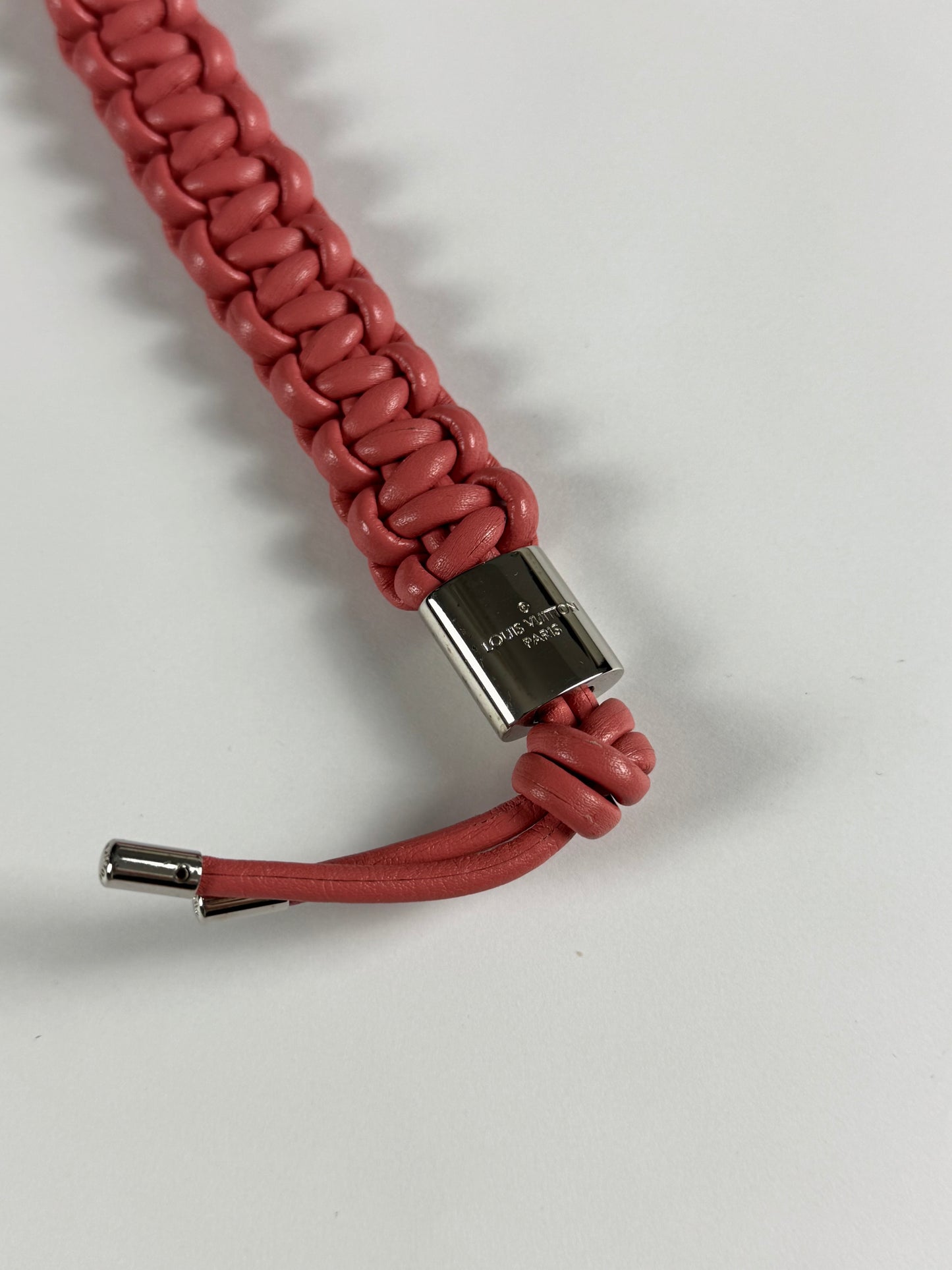 Louis Vuitton Kim Jones Braided Leather Key Holder Strap Pink Rose Silver Hardware 2010s - OS