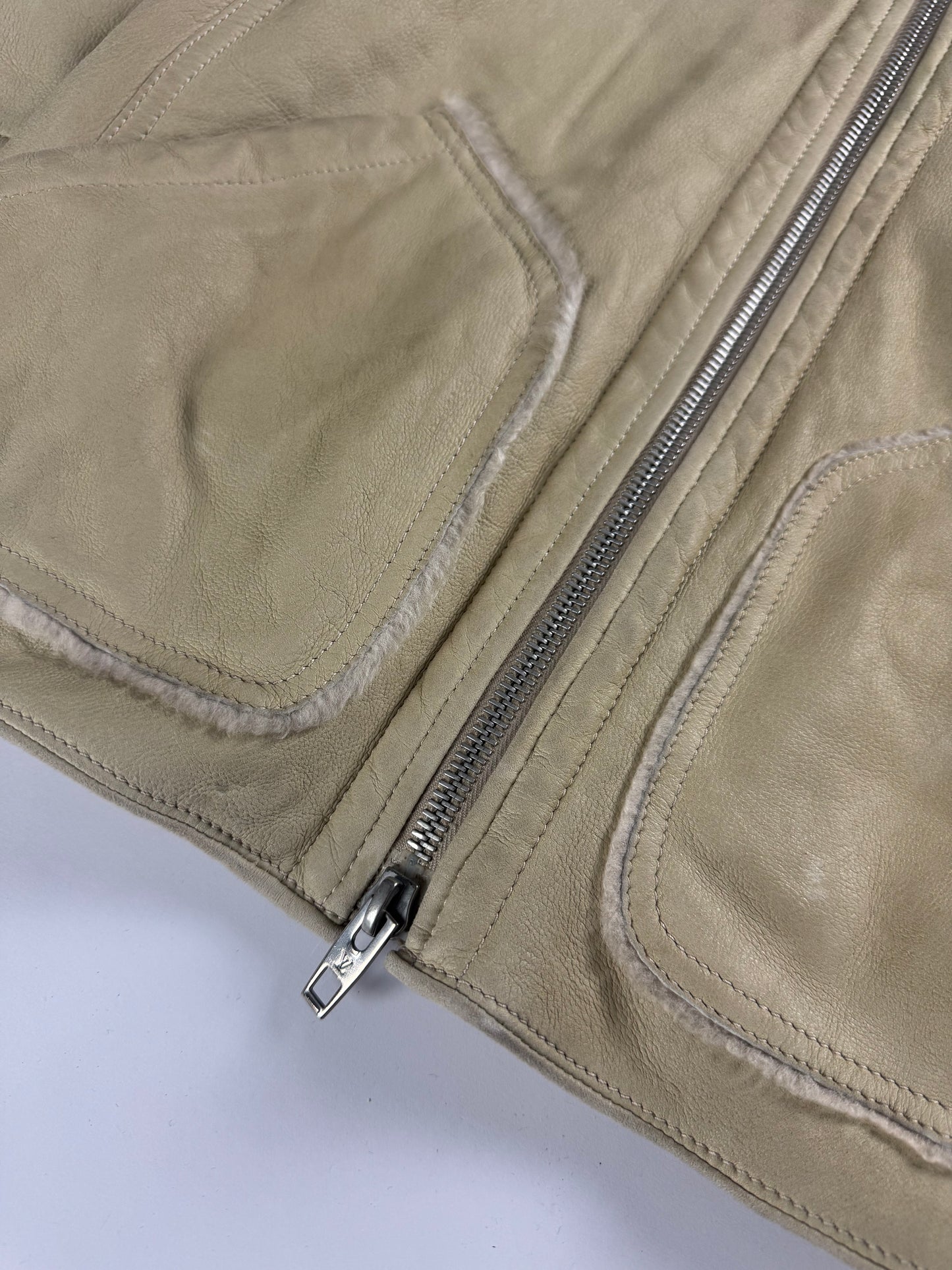 Louis Vuitton Cream Shearling Leather Full Zip Hooded Jacket FW 2006 - M