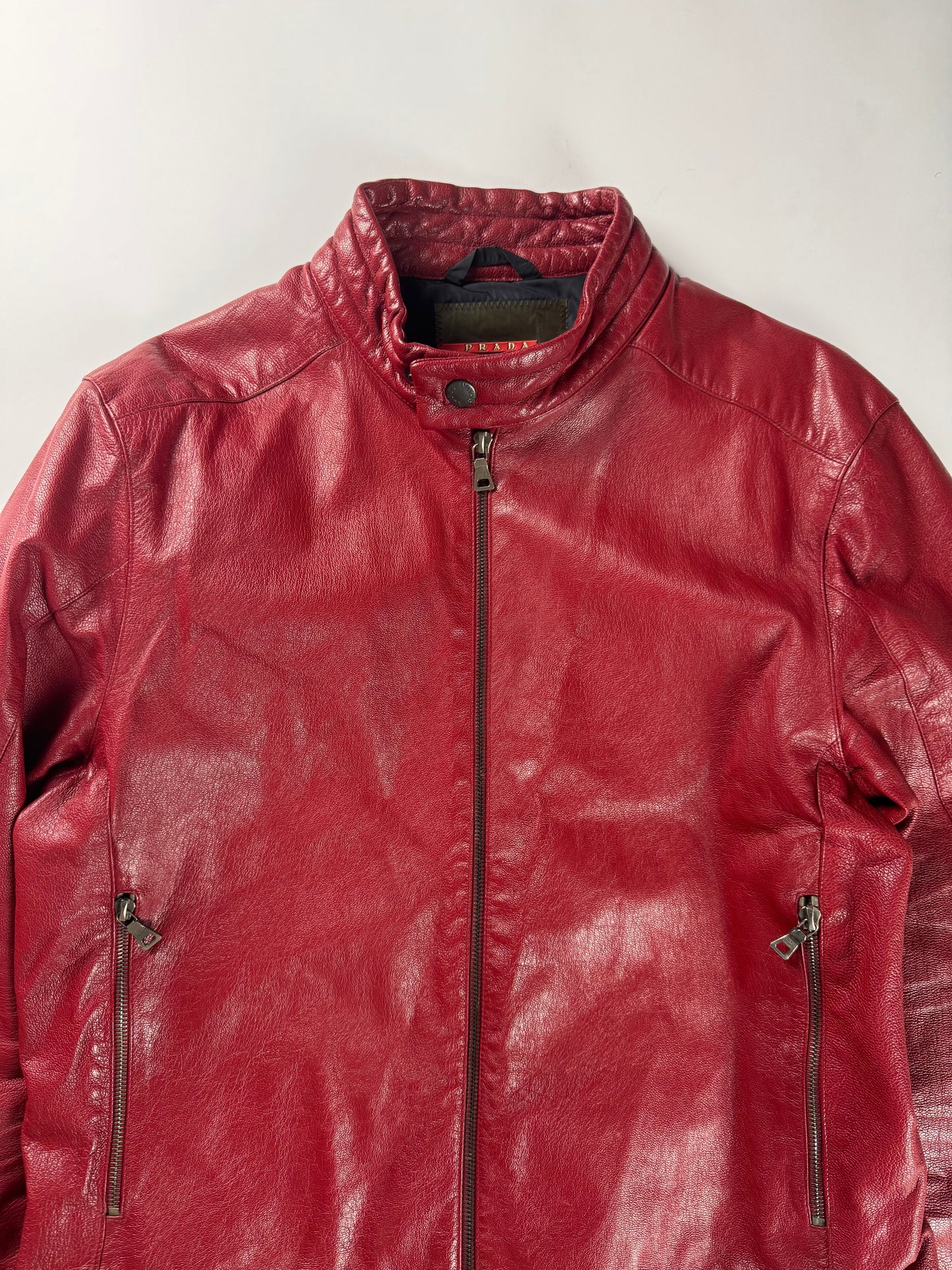 Prada Padded Elbows Red Leather Motor Jacket SS 2000 - M