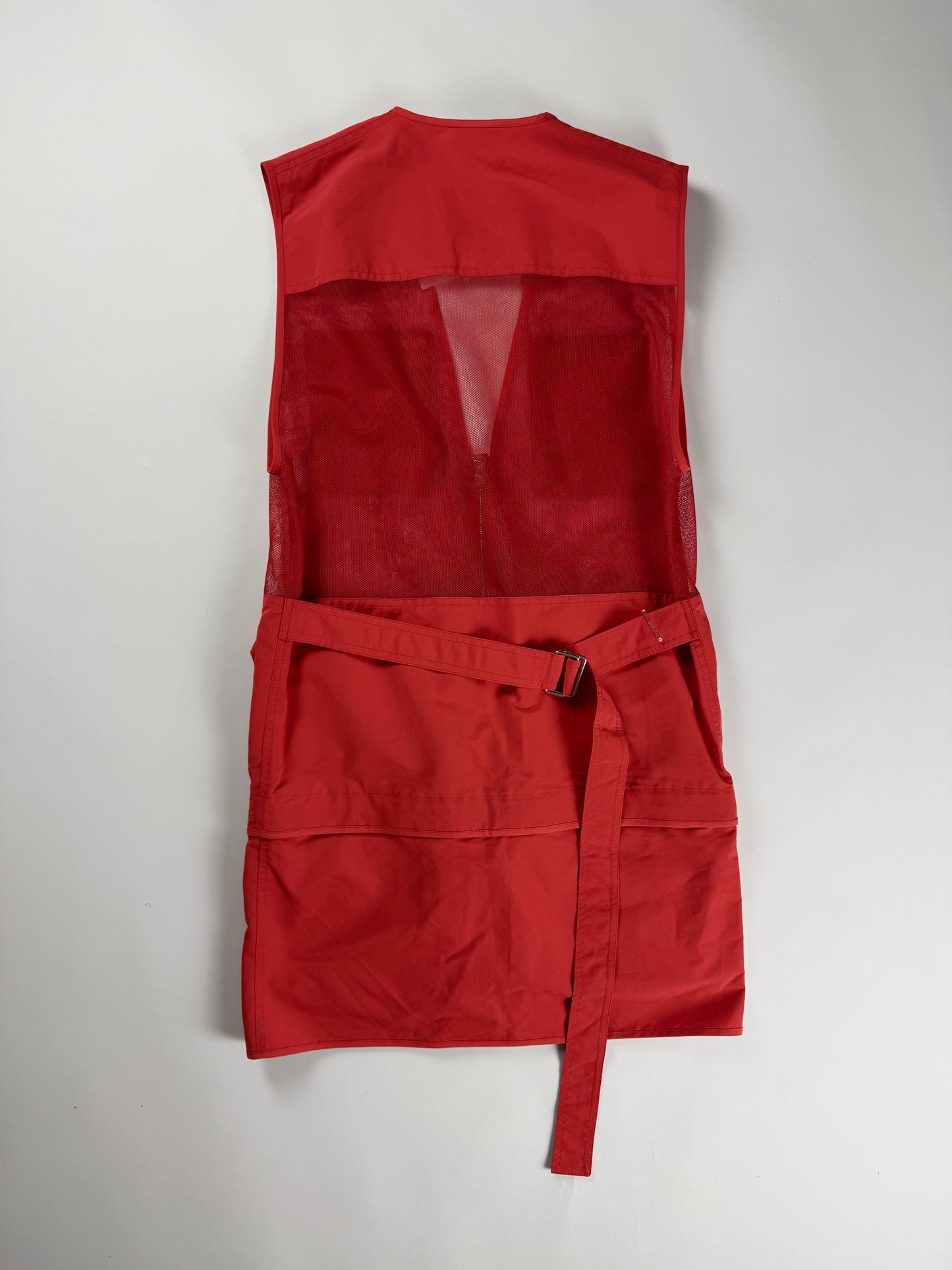 Kenzo Red Cotton Multi Pocket Utility Cargo Mesh Panel Zip Front Dress - S