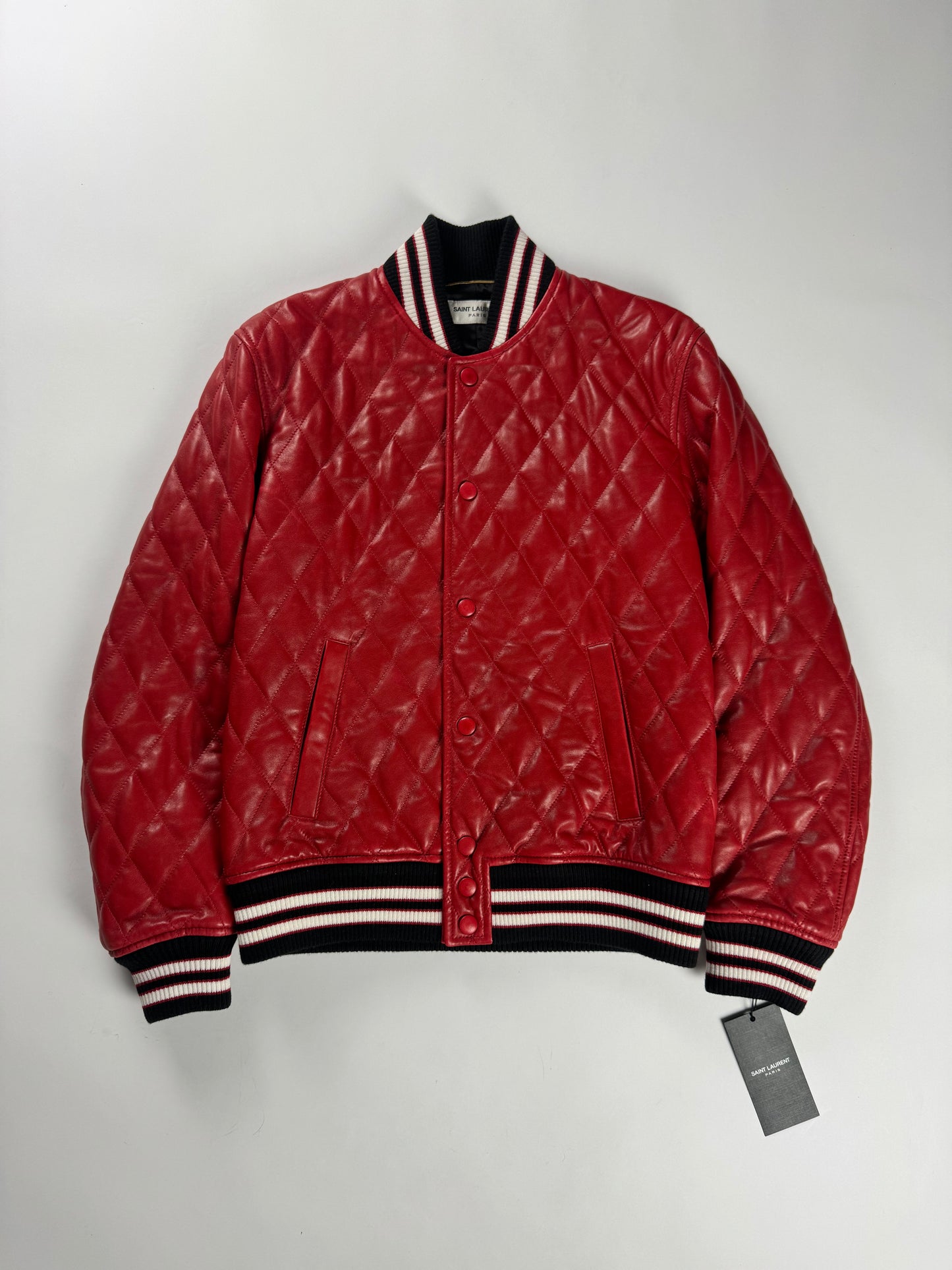 Saint Laurent Sample Quilted Baroque Damier Varsity Bomber Jacket SS 2018 - S