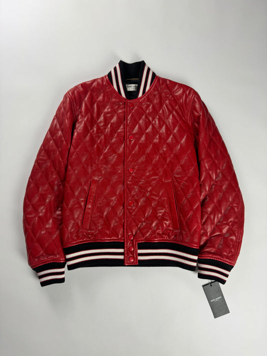 Saint Laurent Sample Quilted Baroque Damier Varsity Bomber Jacket SS 2018 - S