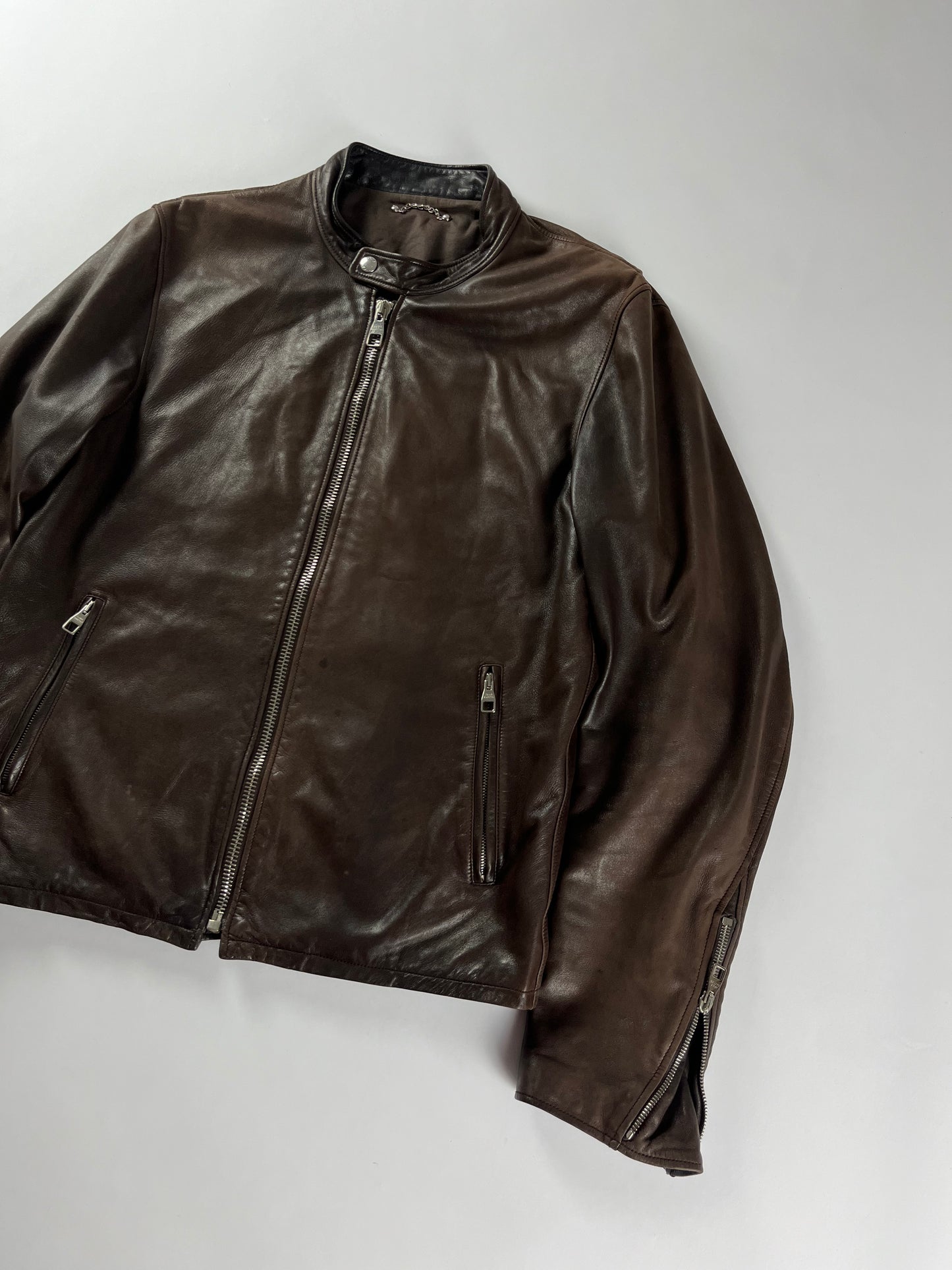 Louis Vuitton Brown Lambskin Leather Moto Zip Jacket SS 2007 - L