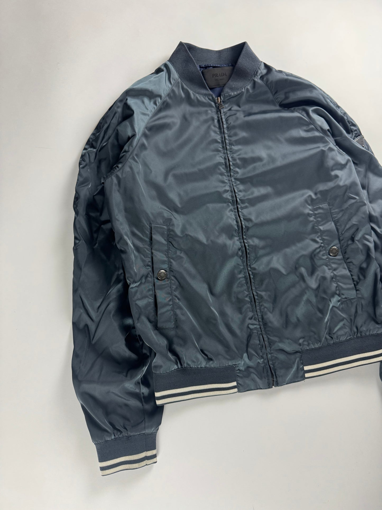 Prada Triangle Logo Navy Nylon Bomber Jacket 2010s - M
