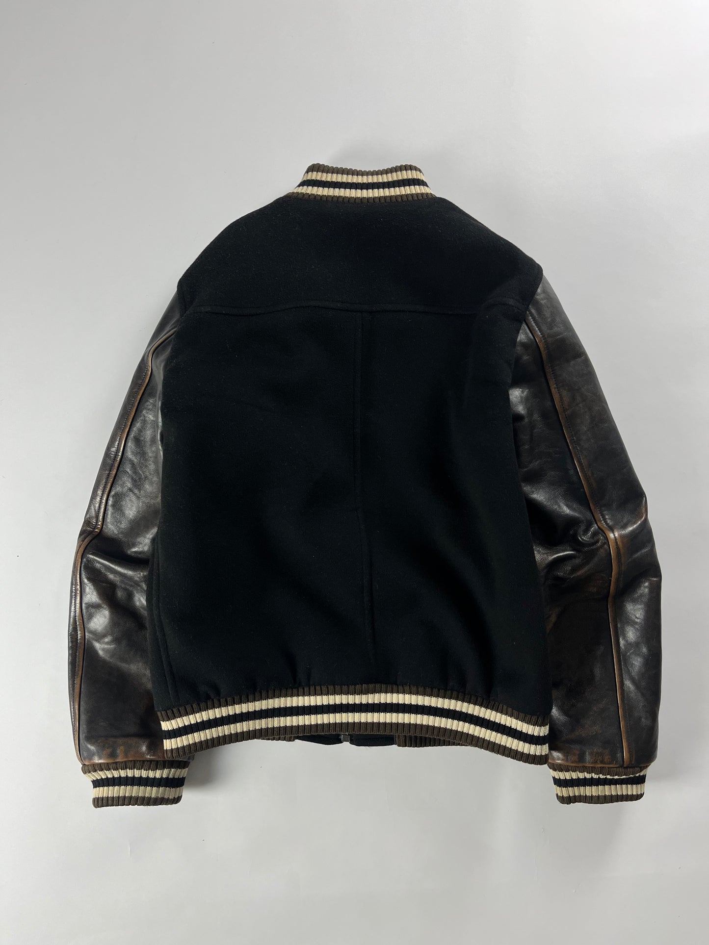 Prada Leather Sleeves Varsity Bomber Jacket FW 2014 - M