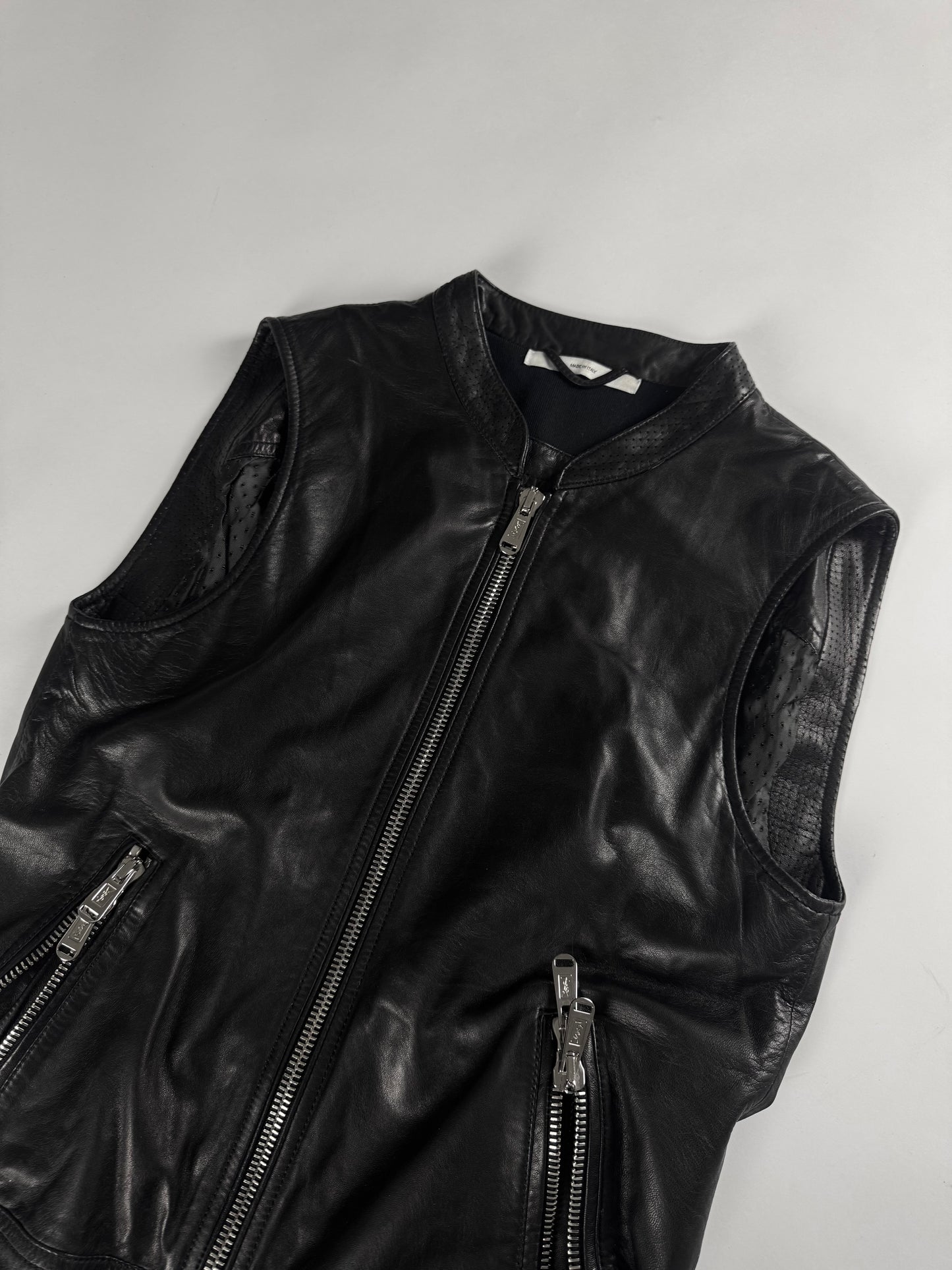 Yves Saint Laurent Double Side Zipper Dark Leather Vest 2010s - XS