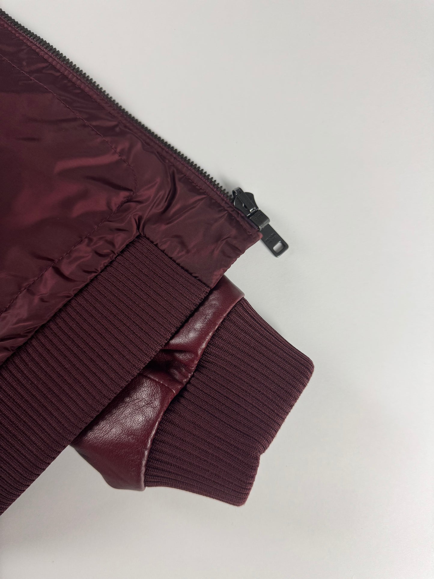 Prada Backside Triangle Logo Reversible Soft Bordeaux Leather Bomber Jacket FW 2017 - M