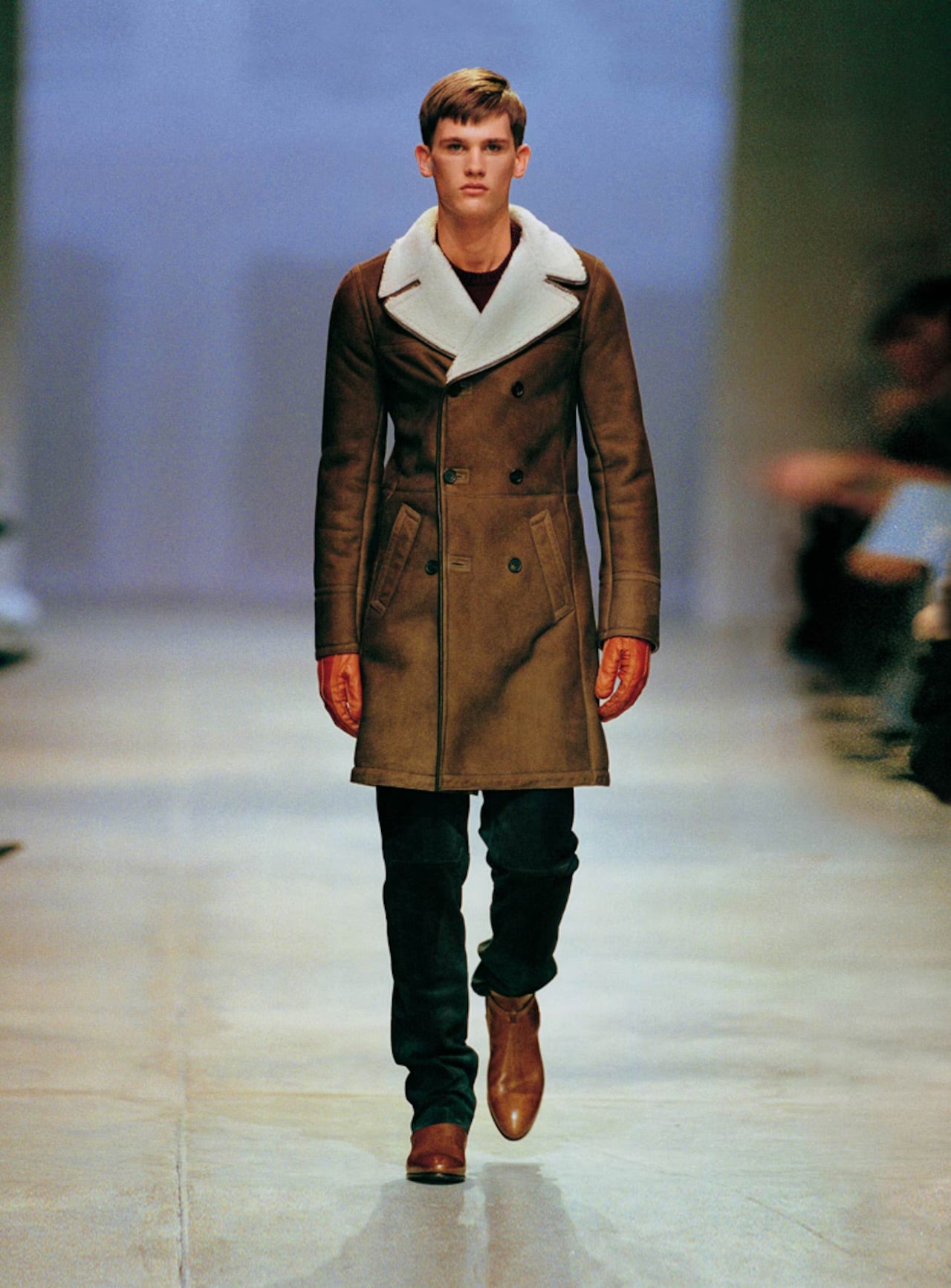 Prada Premium Leather Double Breasted Shearling Coat FW 2005 - M