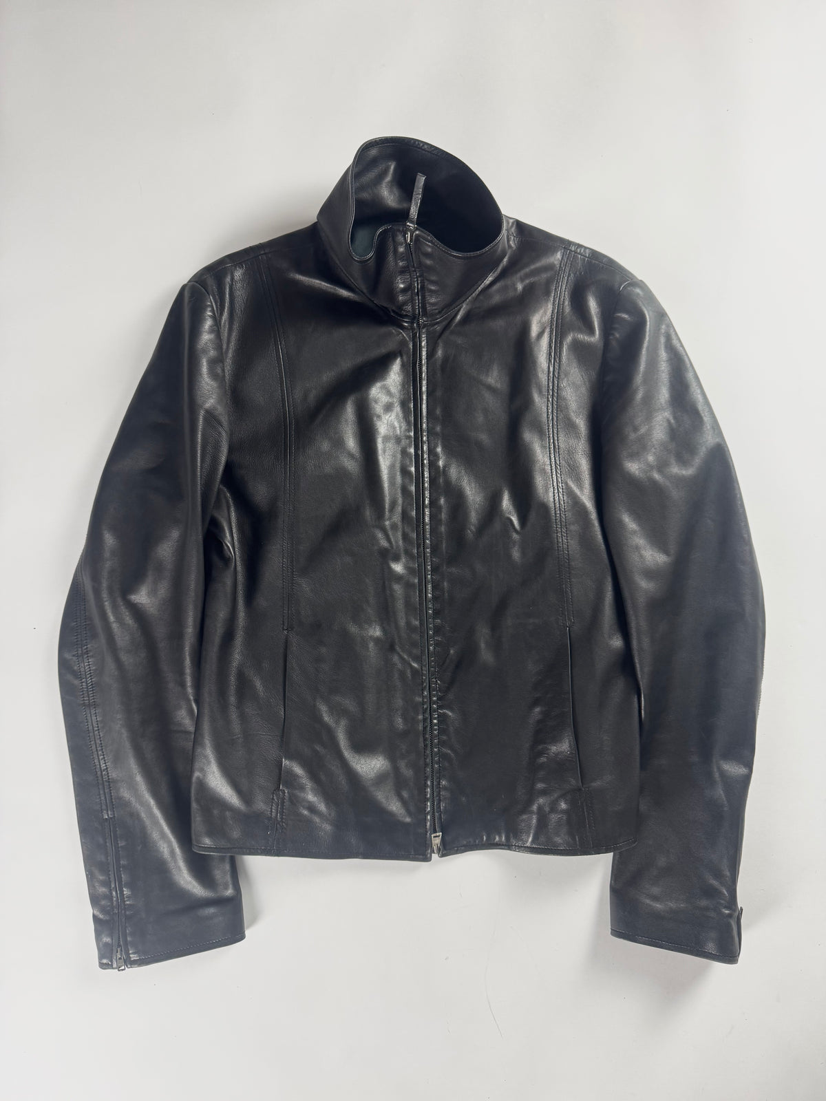 Gucci Premium Leather Lambskin High Neck Zipper Jacket 2000s - M