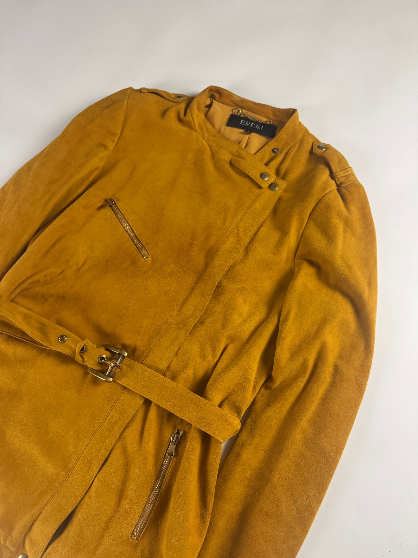 Gucci Orange Suede Zipper Belted Jacket 2000s - S