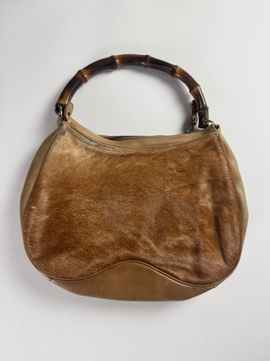 Gucci Bamboo Handle Hobo Camel Pony Hair Bag 1990s - OS