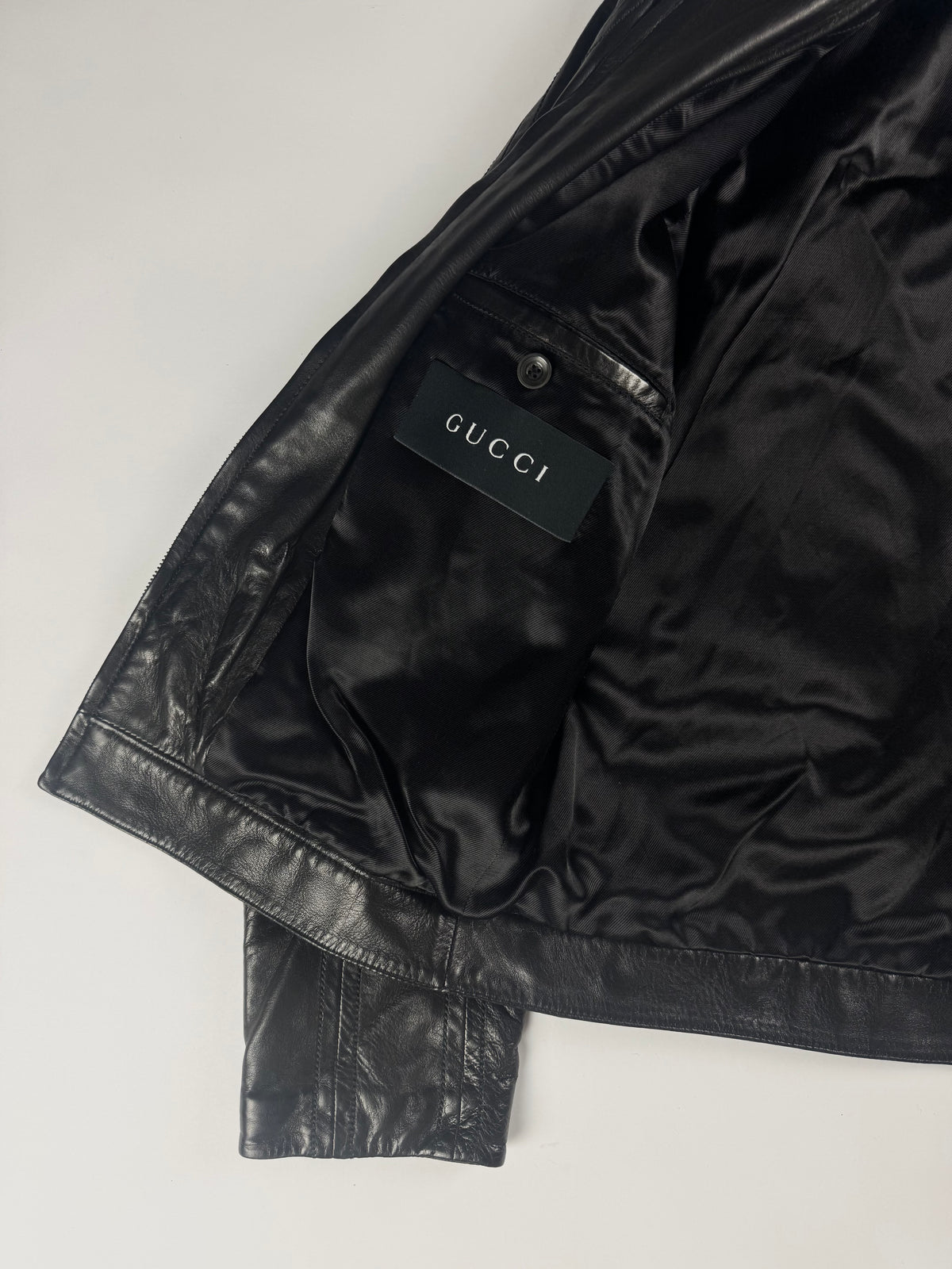 Gucci Tom Ford Dark Single Rider Stitched Panels Leather Jacket 2000s - M
