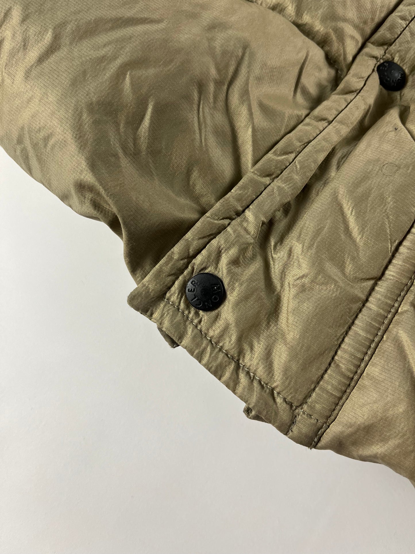 Moncler Camel Bright Metallic Long Down Jacket - XL