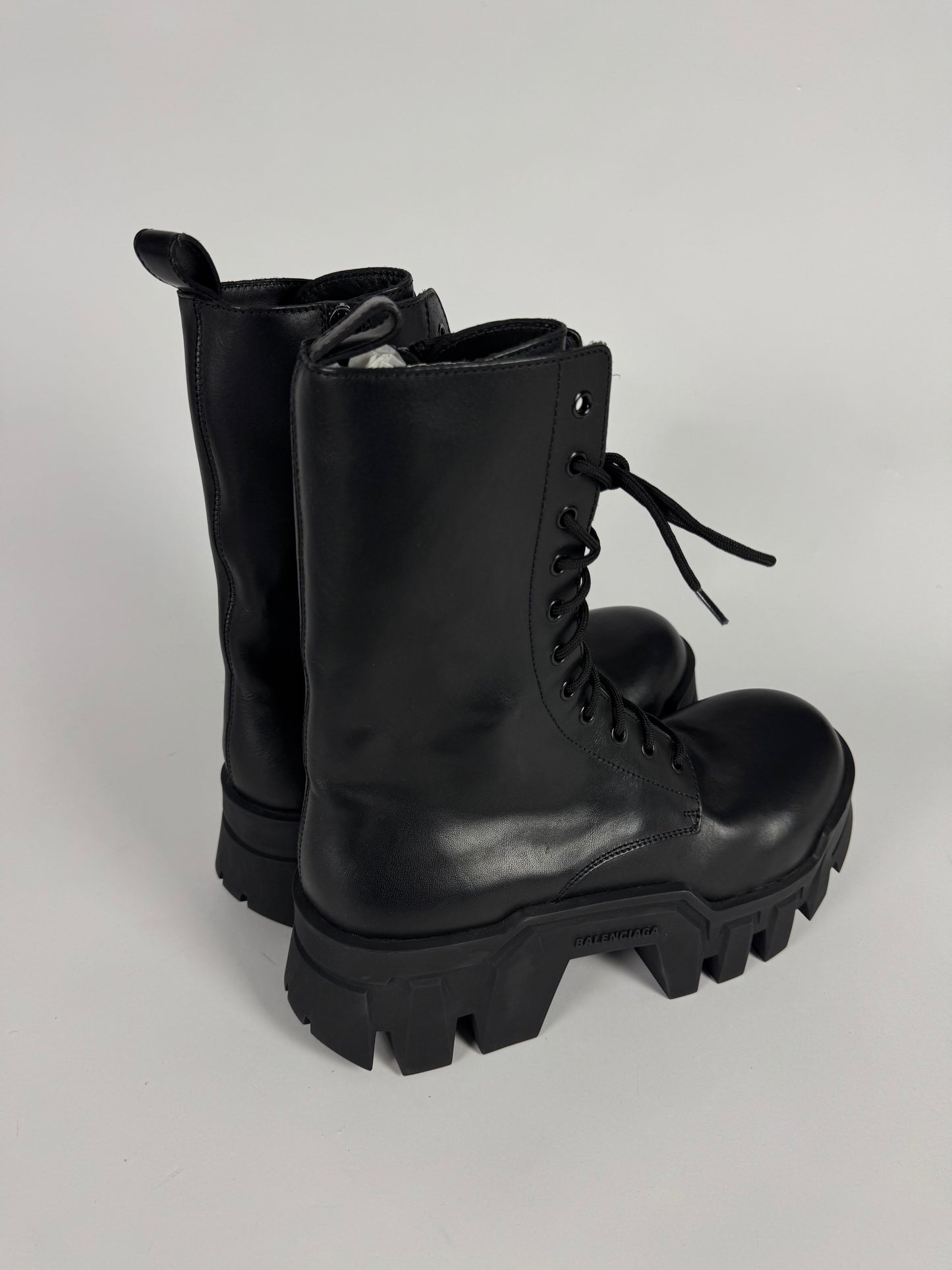 Balenciaga Bulldozer Lace Up Matt Smooth Calfskin Black Boots SS 2023 - 43 EU