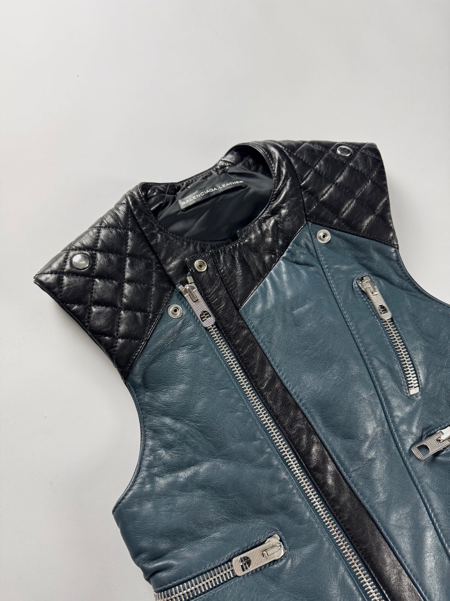 Balenciaga Nicolas Ghesquière Leather Bicolor Quilted Shoulders Vest SS 2011 - S