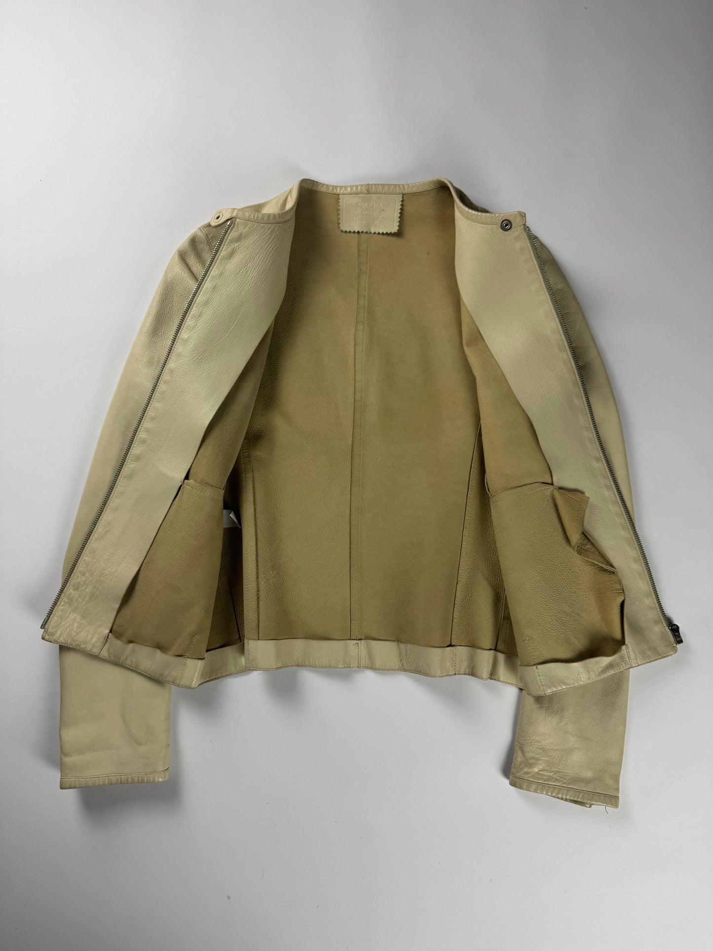 Prada Cream Cuffed Button Leather Jacket FW 1999 - XS