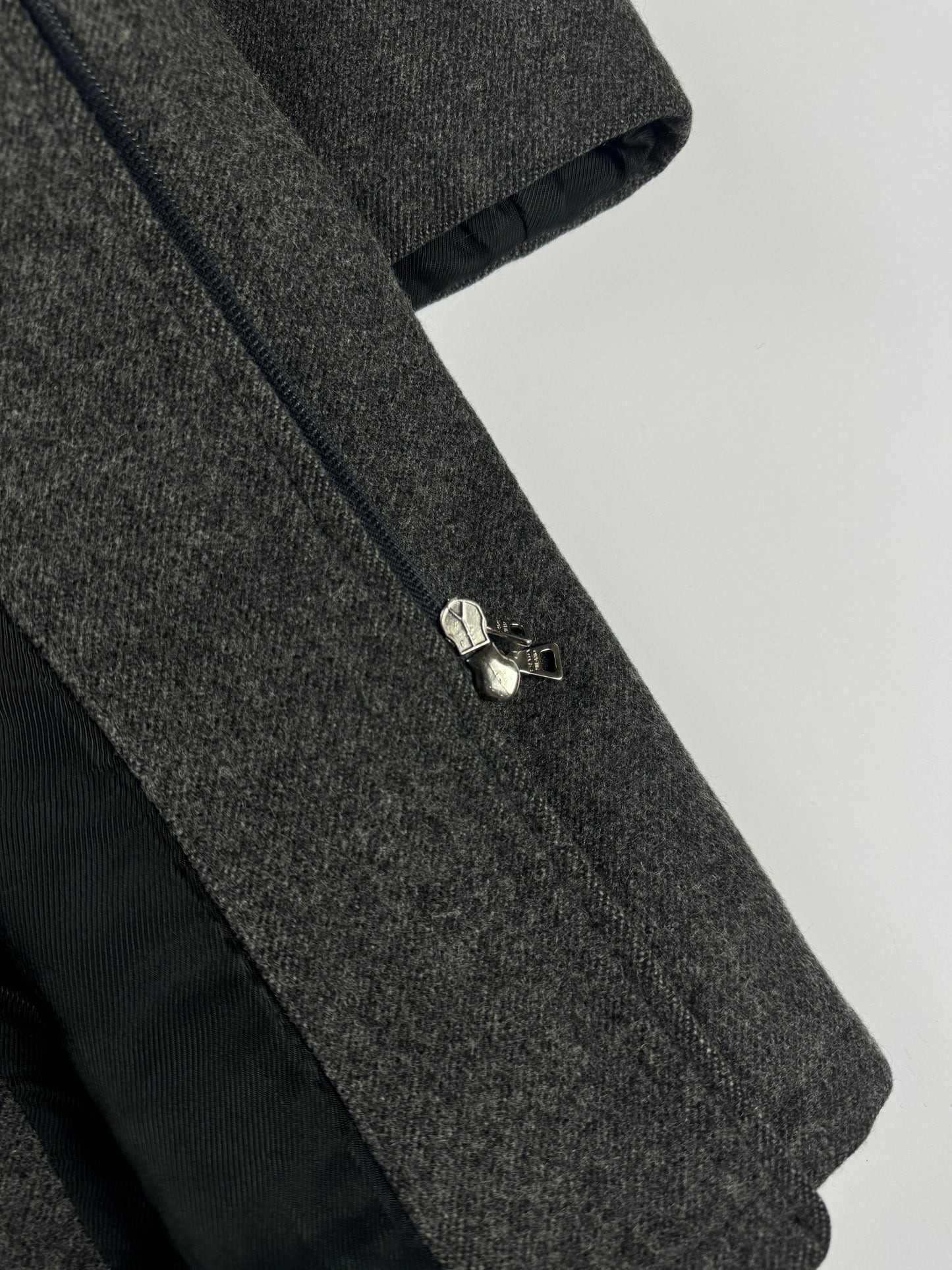 Prada Smoke Charcoal Wool Funnel Neck Coat FW 1998 - S