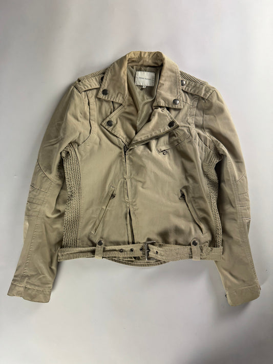Balmain Tan Beige Belted Waist Biker Jacket 2010s - M